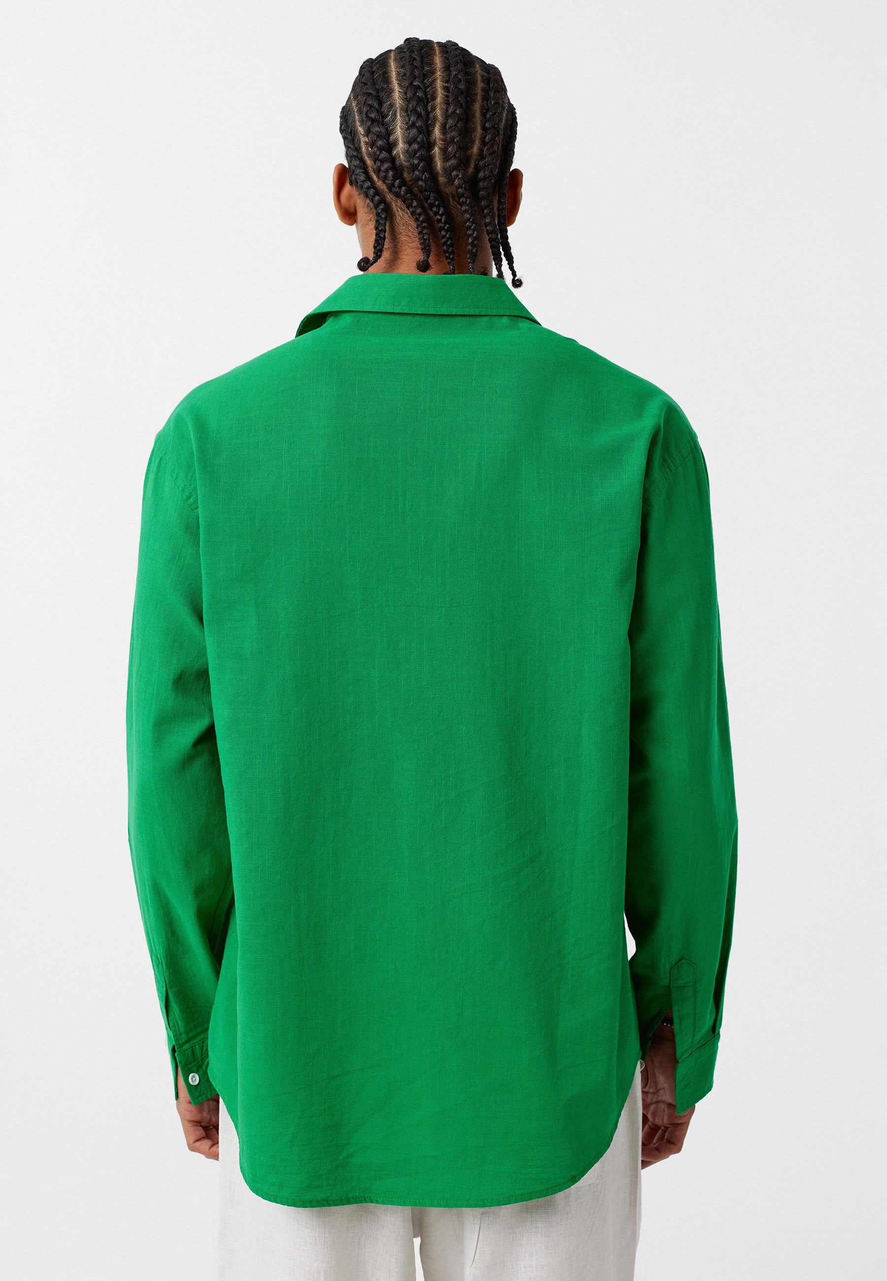 Olive Green Comfort Fit Button-Up Shirt – Soft Texture, Relaxed Vibe