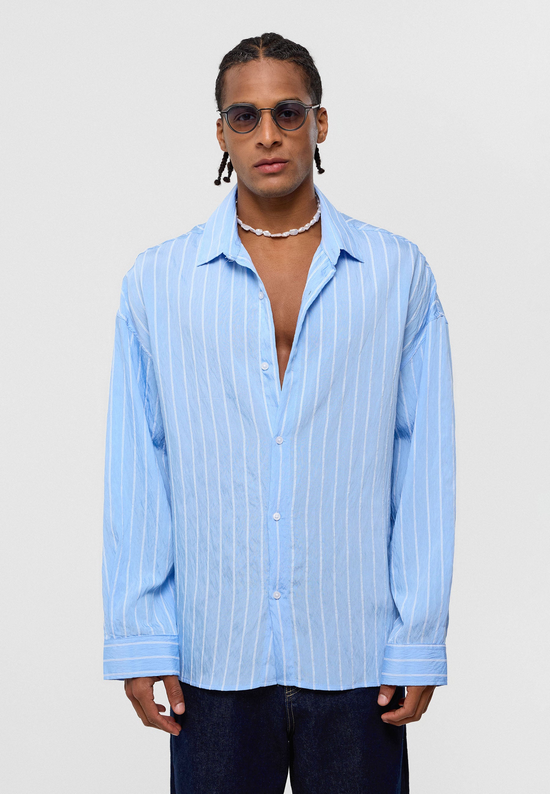 Pale Sky Blue Oversized Striped Long‑Sleeve Shirt – Breezy & Stylish Essentials