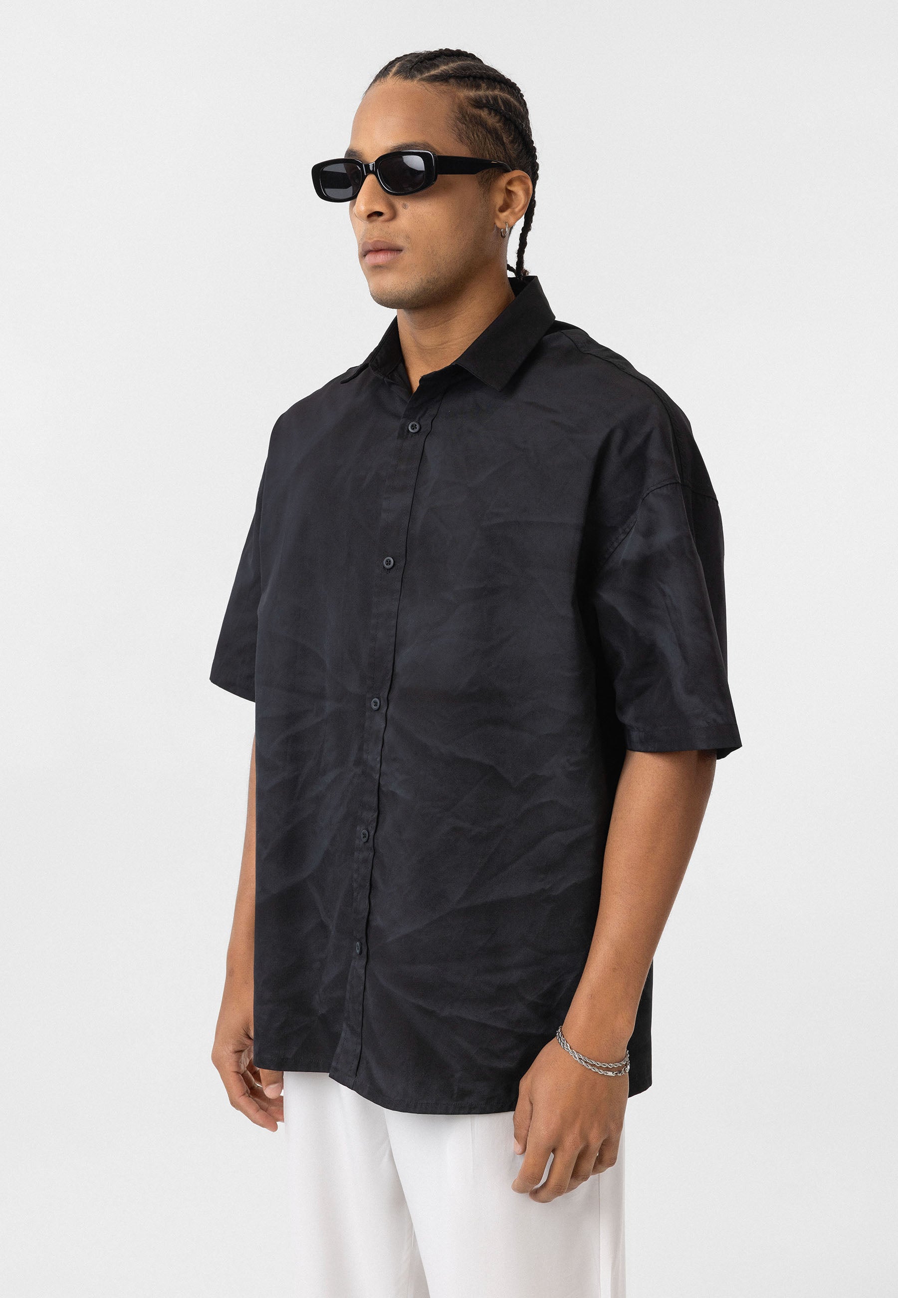 Rich Washed Black Oversize Poplin Shirt – Relaxed Streetwear Staple