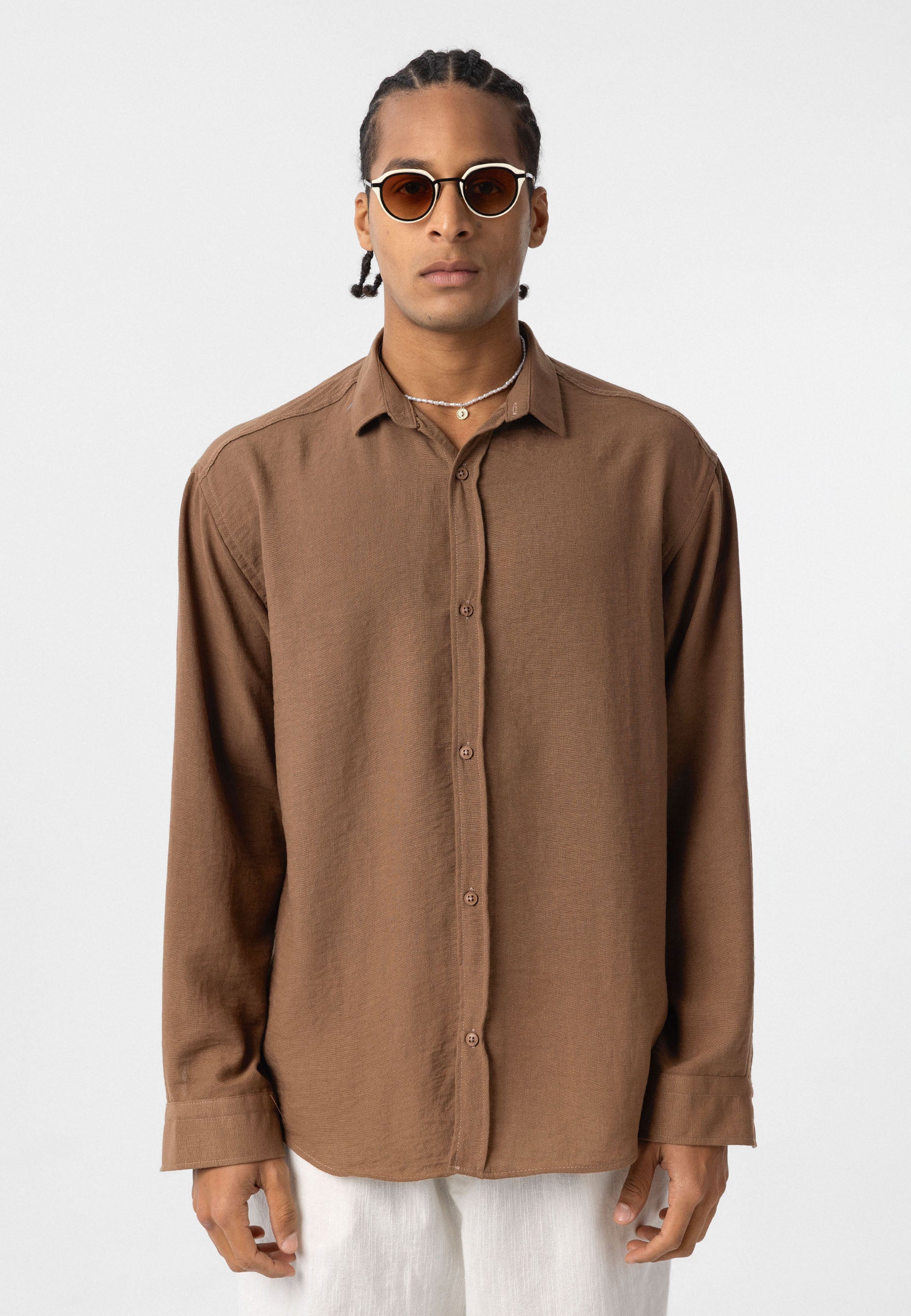 Soft Vizon Beige Striped Muslin Linen Oversize Shirt – Relaxed Natural Comfort