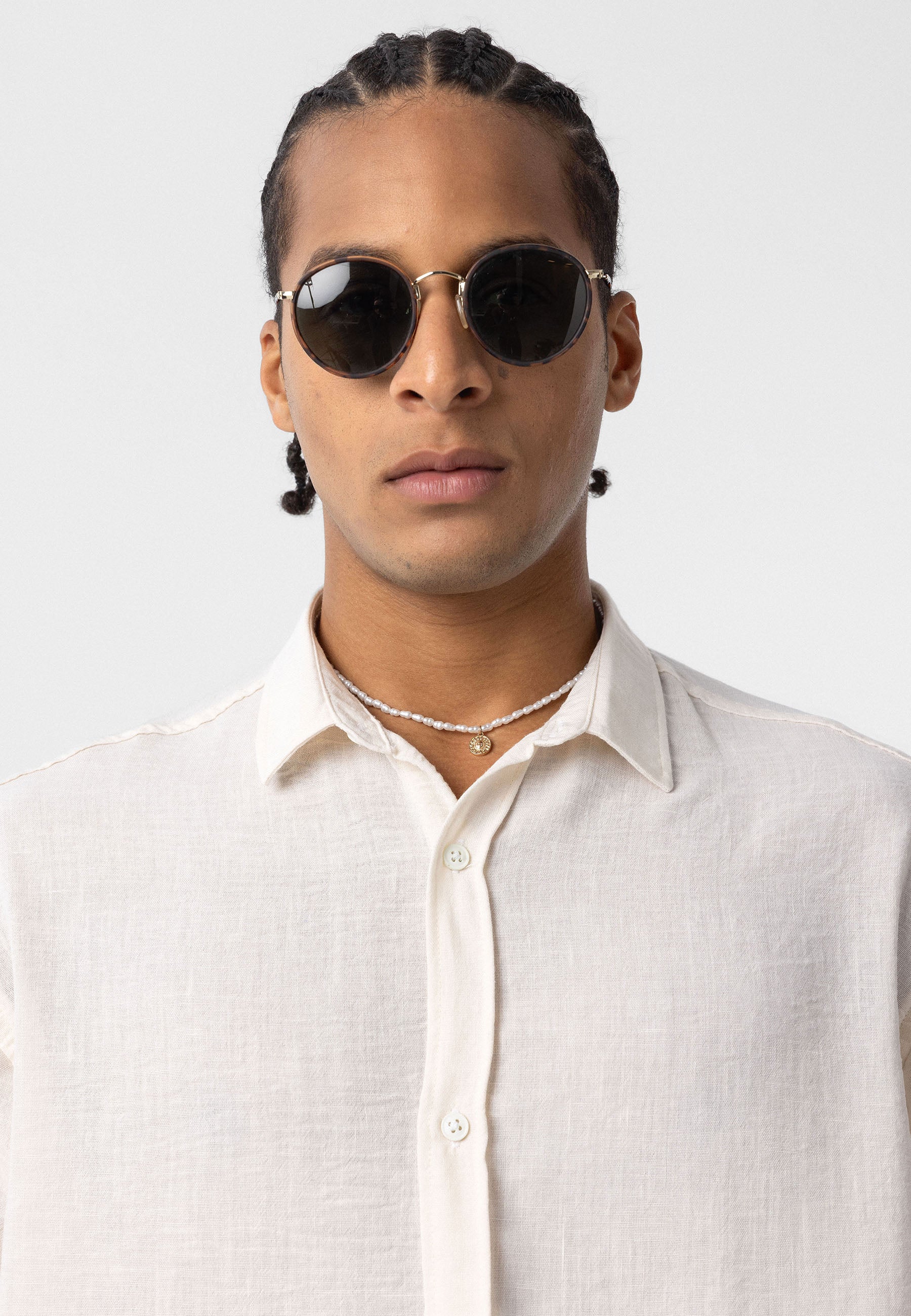 Dark Beige white Comfort Fit Button‑Up Shirt — Relaxed Everyday Essential