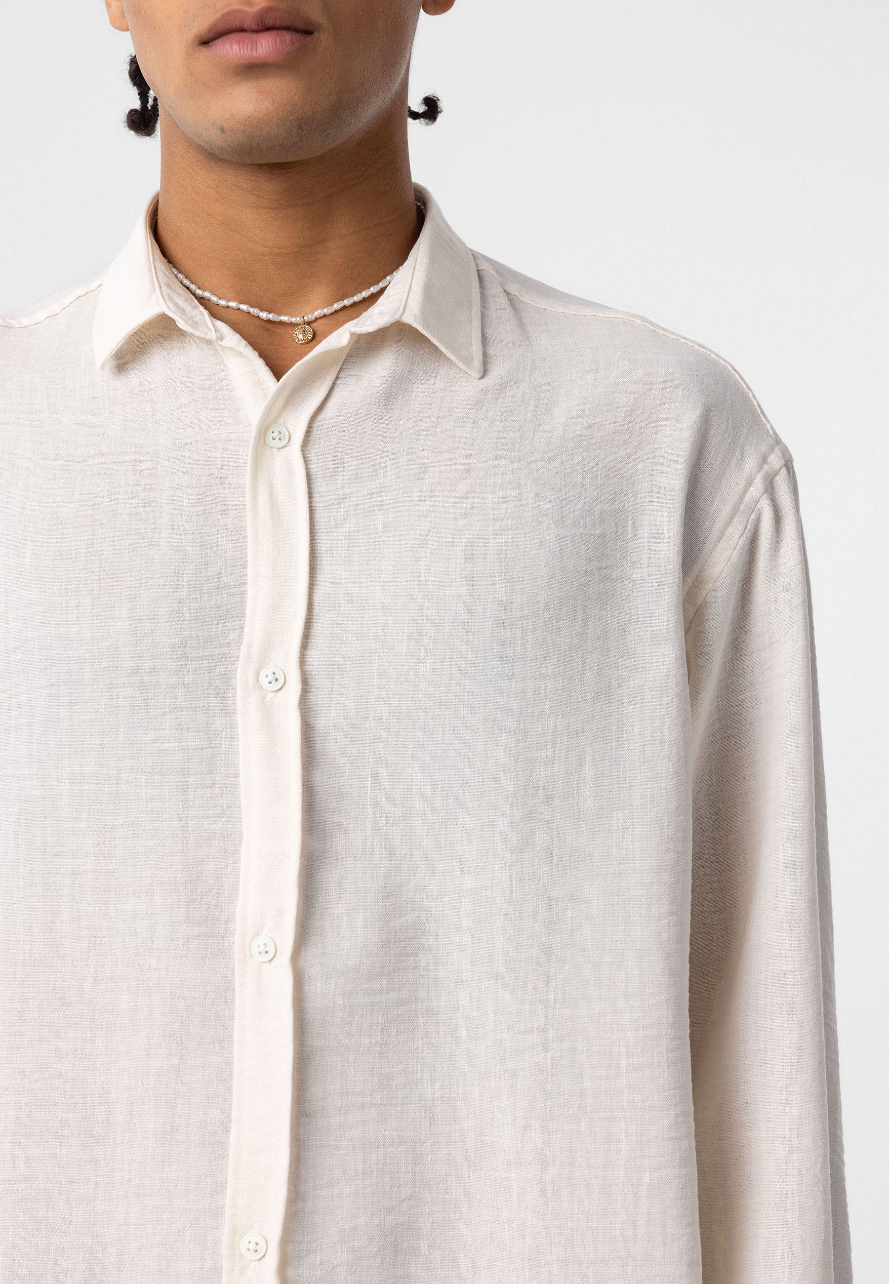 Dark Beige white Comfort Fit Button‑Up Shirt — Relaxed Everyday Essential