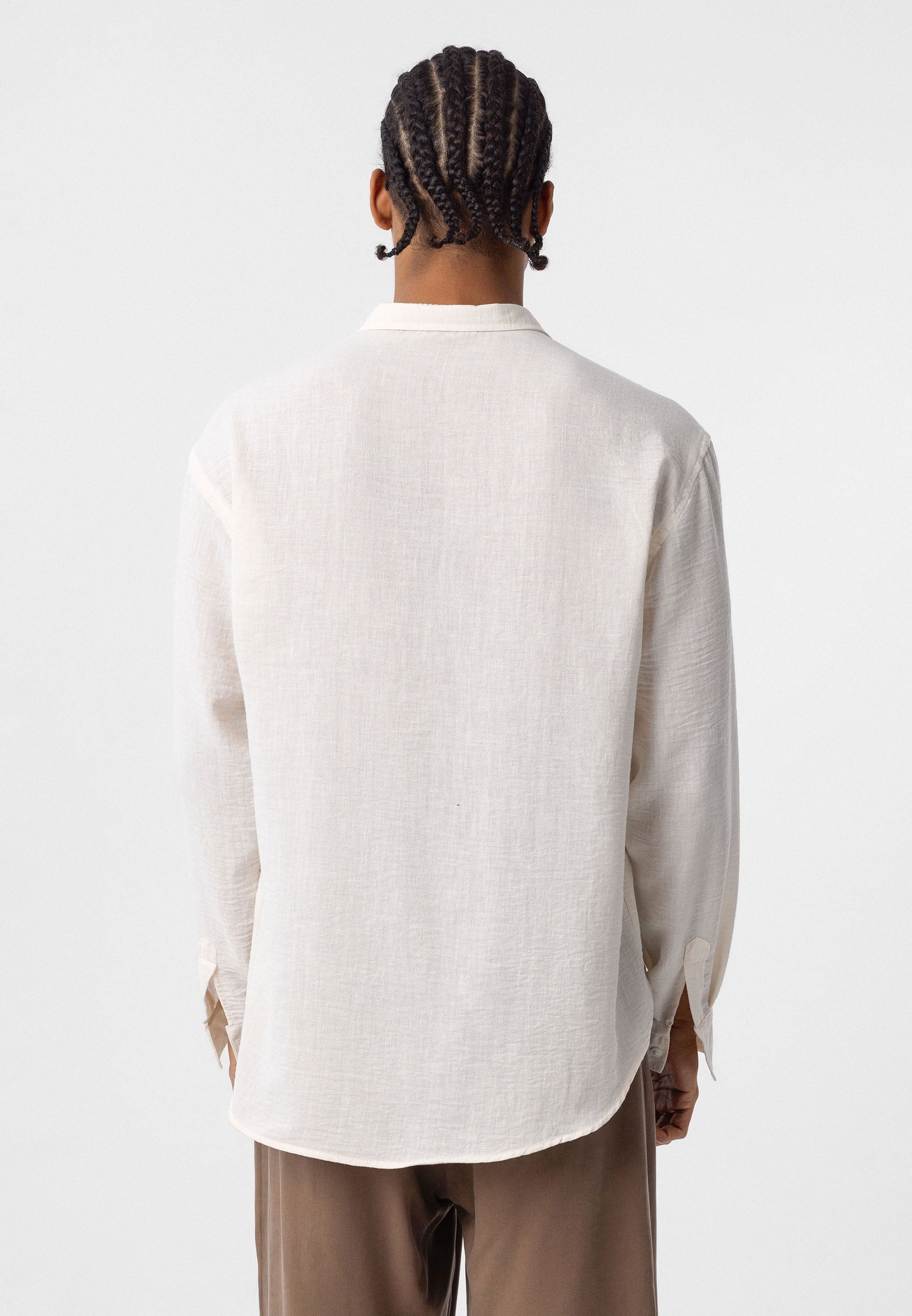 Dark Beige white Comfort Fit Button‑Up Shirt — Relaxed Everyday Essential
