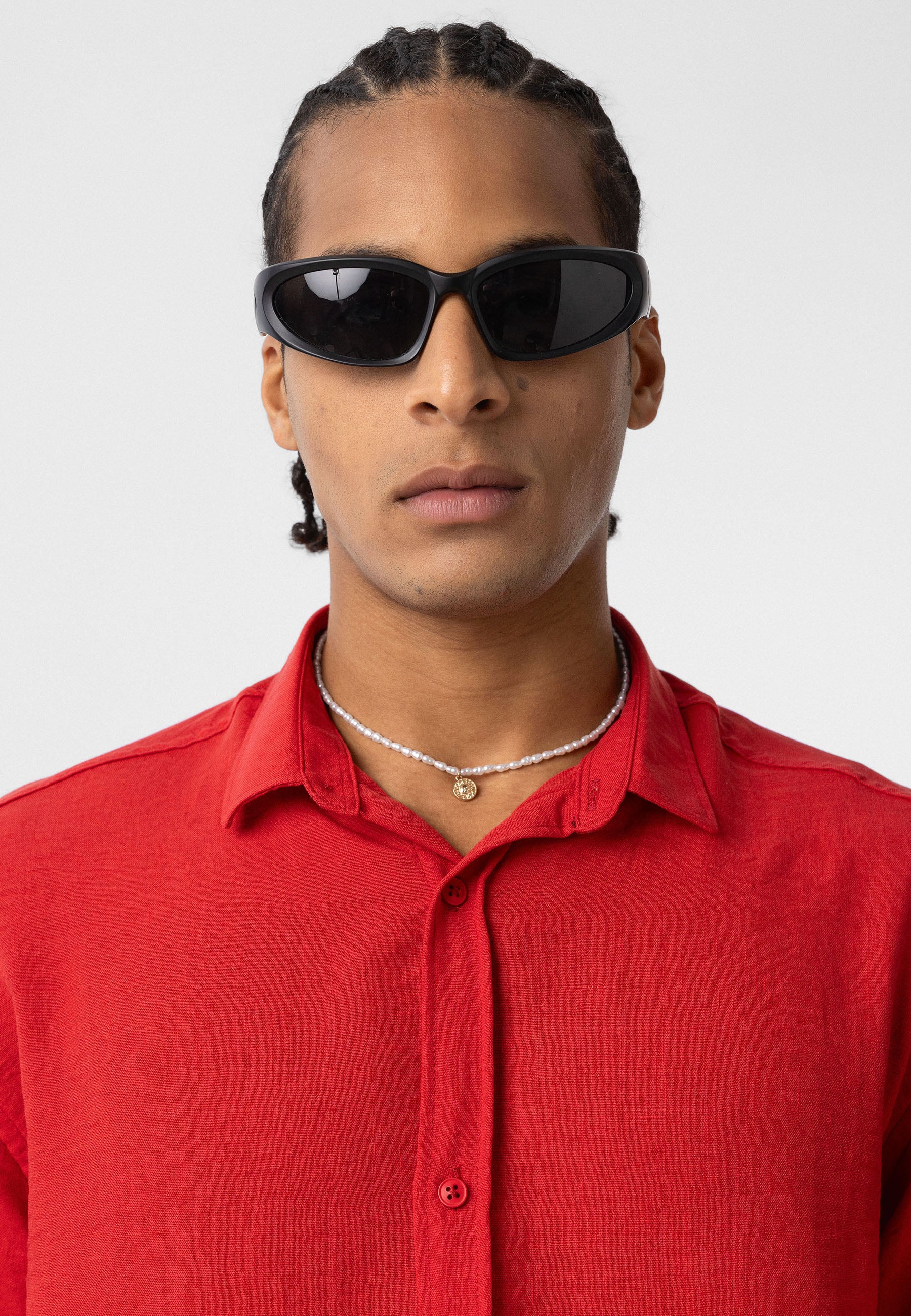 Vivid Red Relaxed Button-Up Shirt – Loose Fit Essential