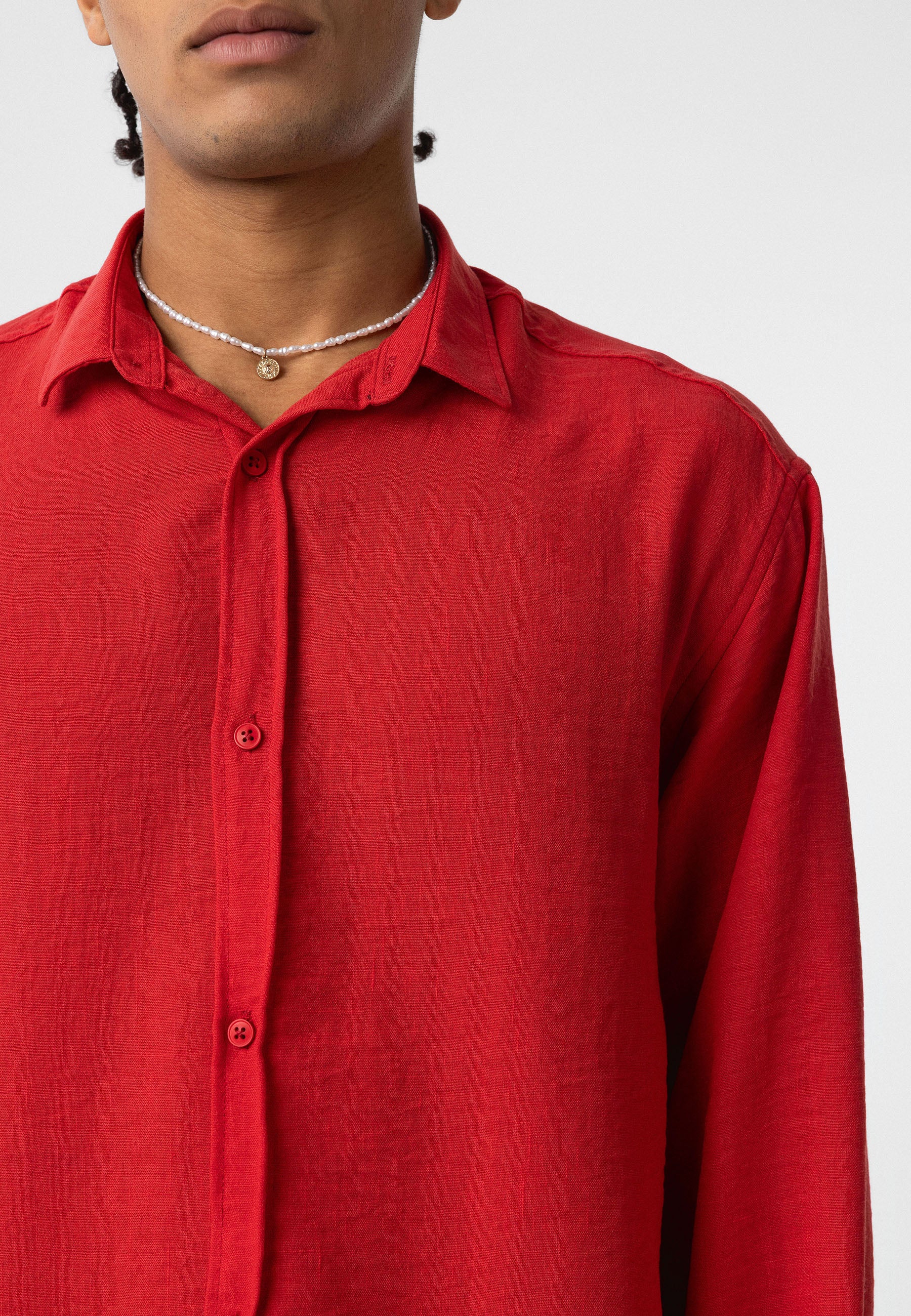 Vivid Red Relaxed Button-Up Shirt – Loose Fit Essential