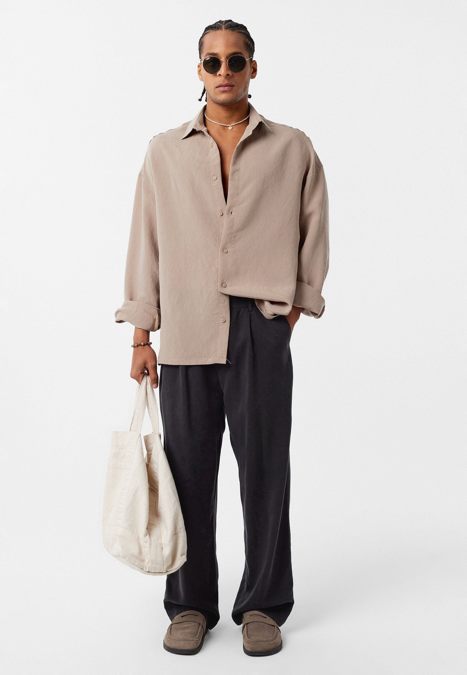 Warm Stone Beige Oversized Long‑Sleeve Shirt – Effortless & Elevated Basics