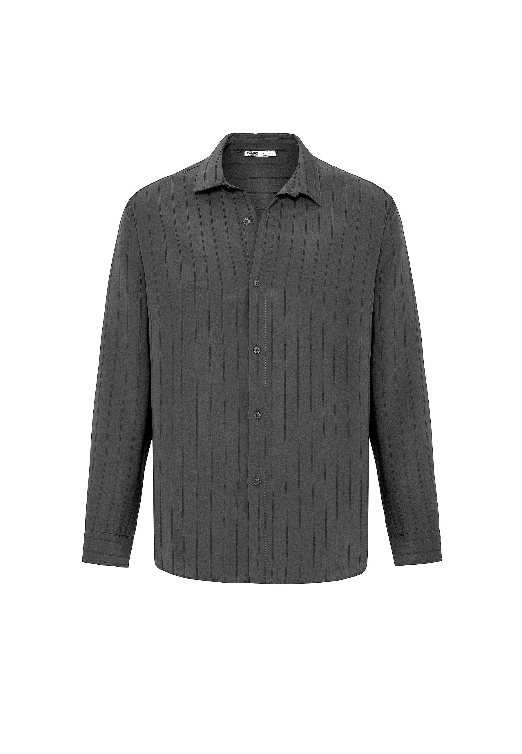 Anthracite Grey Striped Long Sleeve Oversize Shirt – Modern Relaxed Fit