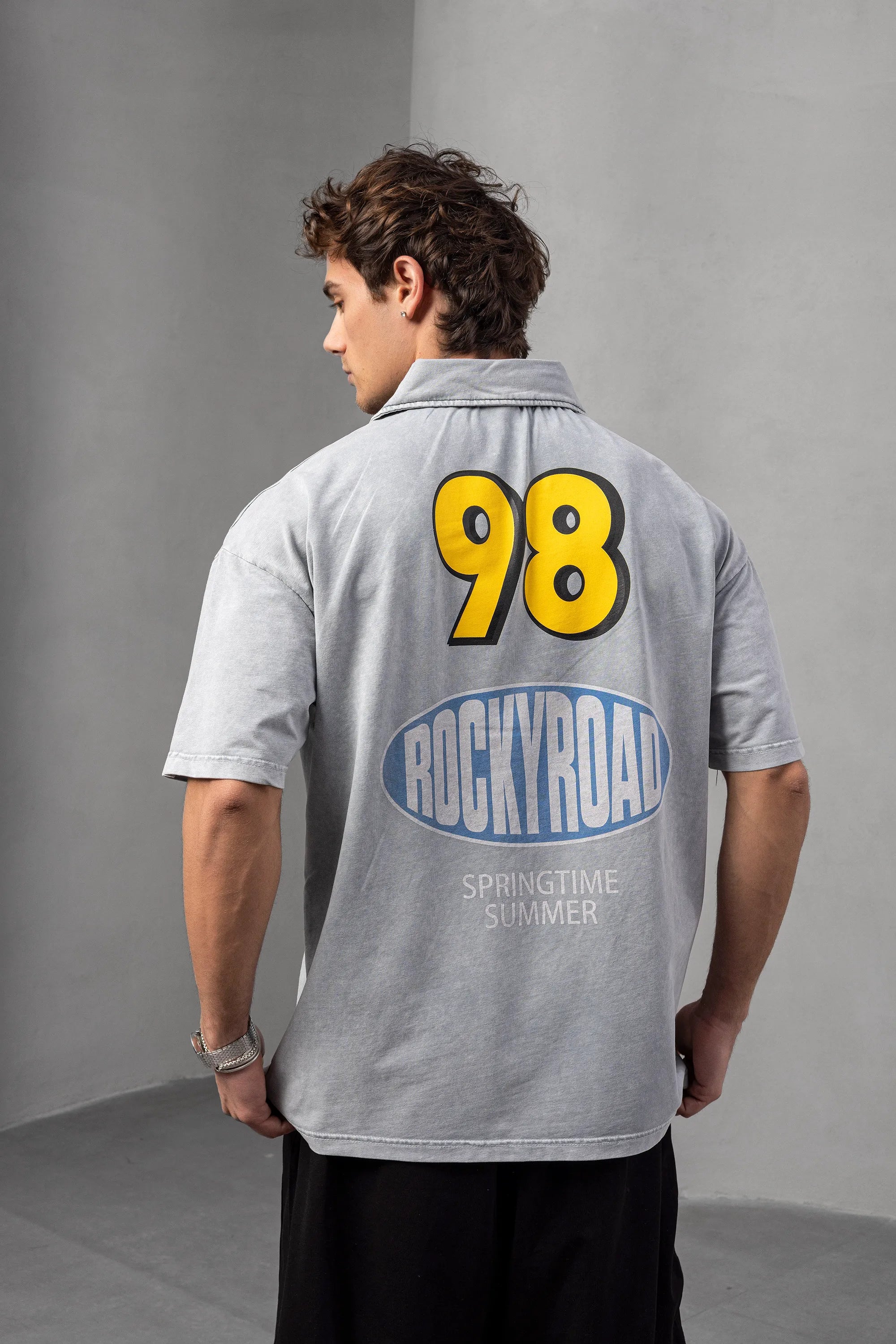 RockyRoad Zip-Up Grey Polo T-Shirt