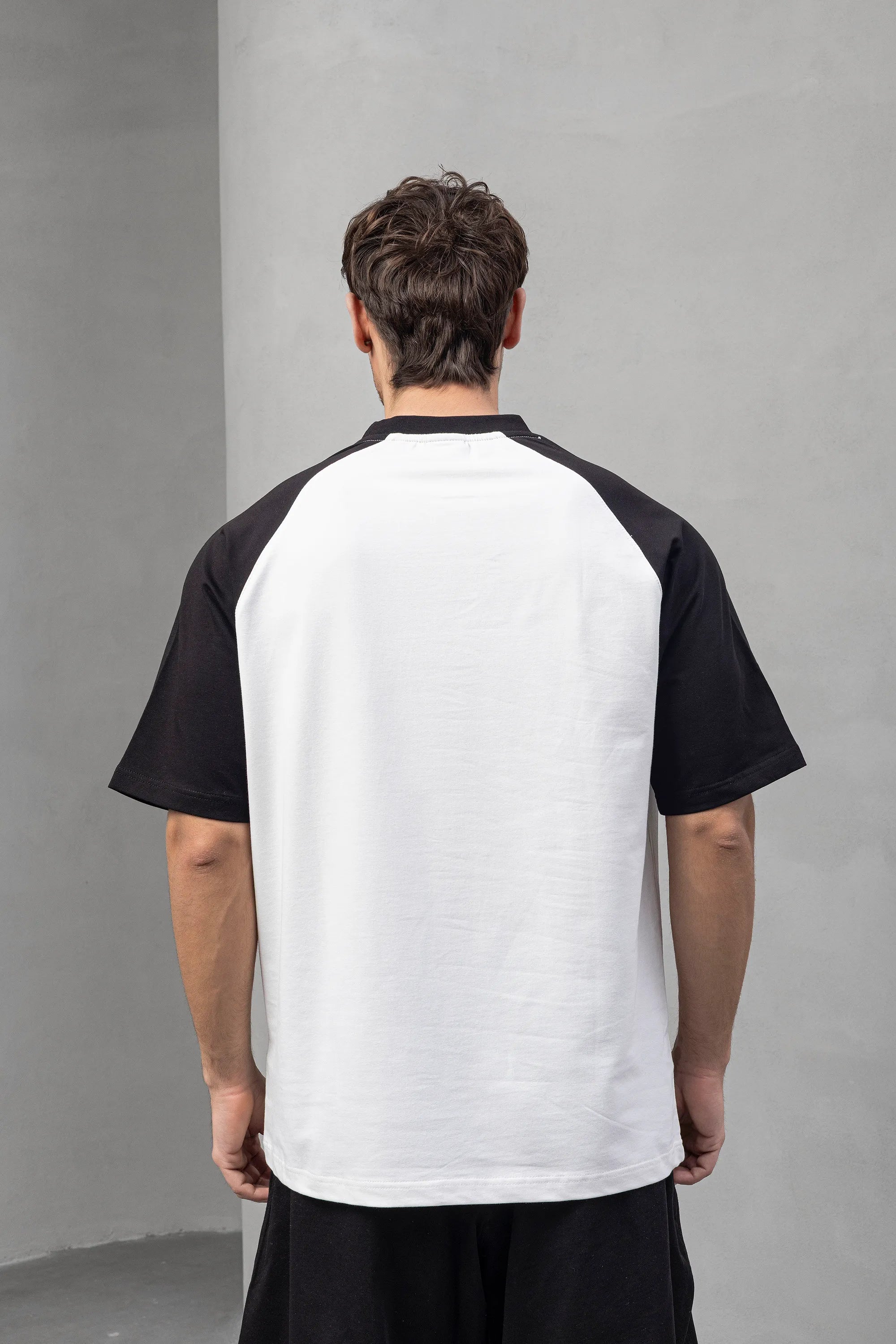 Raglan Graphic Black and White T-Shirt with Logo