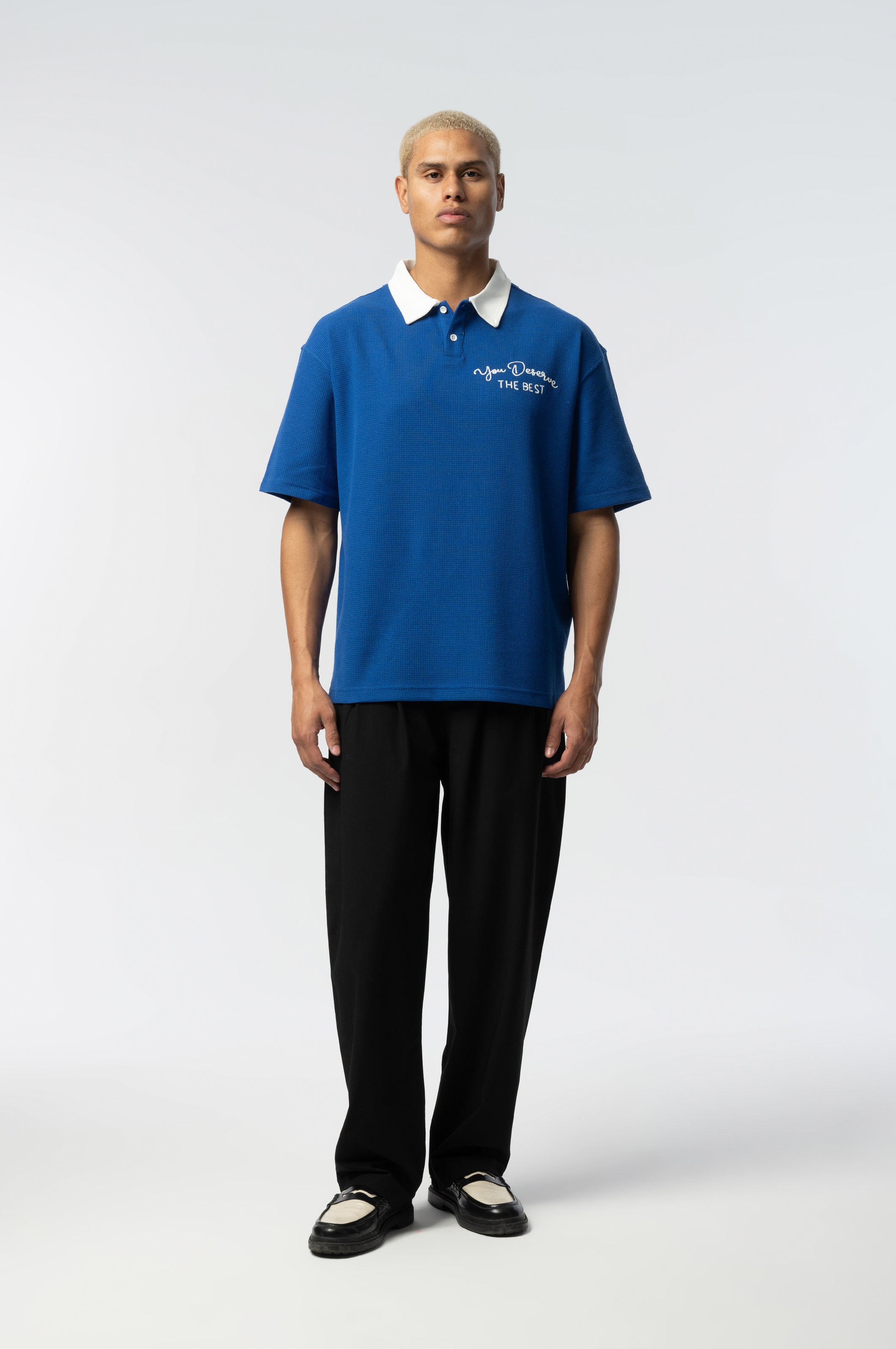 Embroidered Collar-Tip Polo Shirt