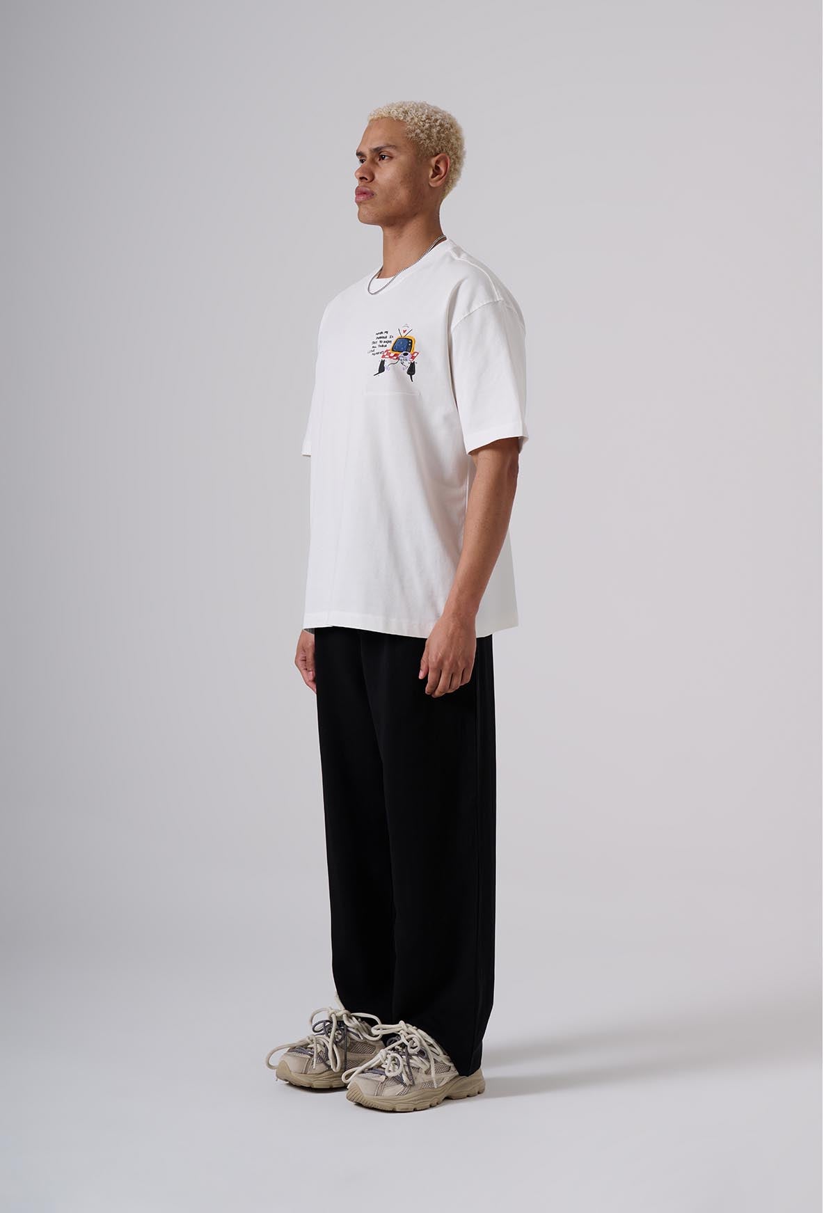 White Oversized T‑Shirt – Subtle GOOD Chest Graphic