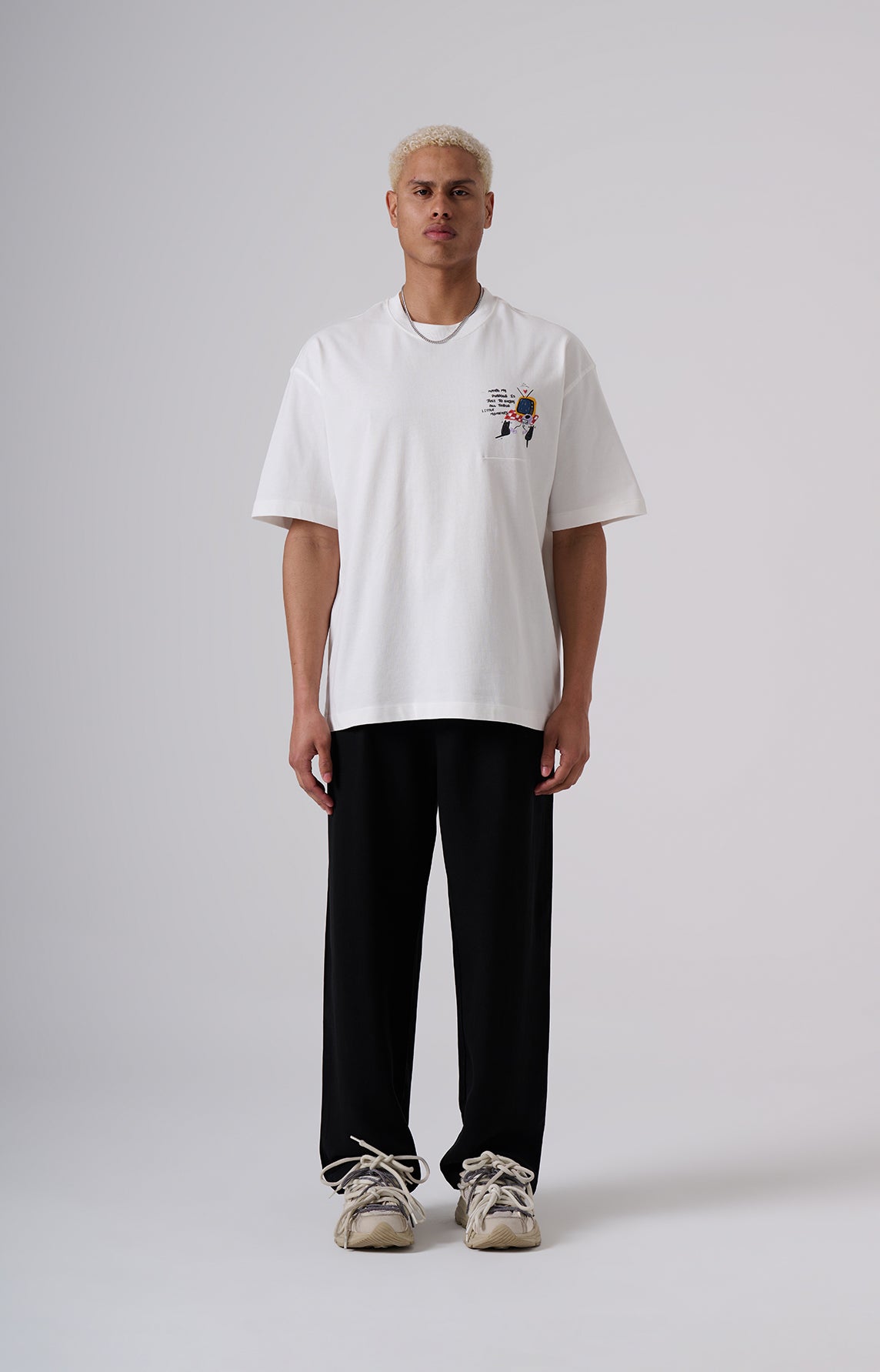 White Oversized T‑Shirt – Subtle GOOD Chest Graphic