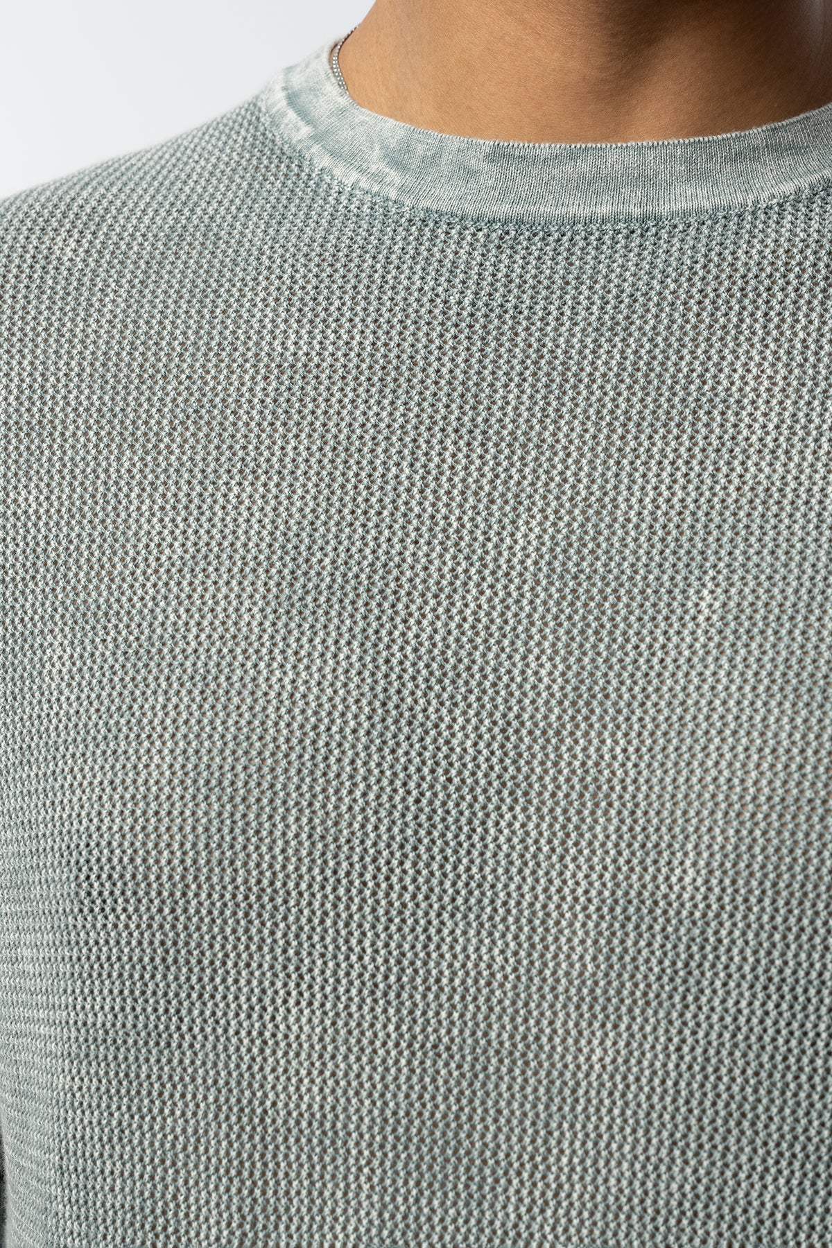 Textured Knit Short Tee – Blue, Grey, Beige & Black