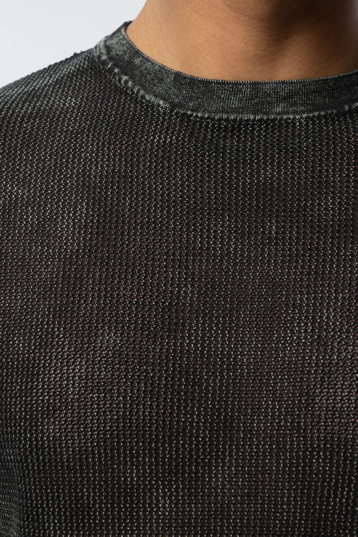 Textured Knit Short Tee – Blue, Grey, Beige & Black