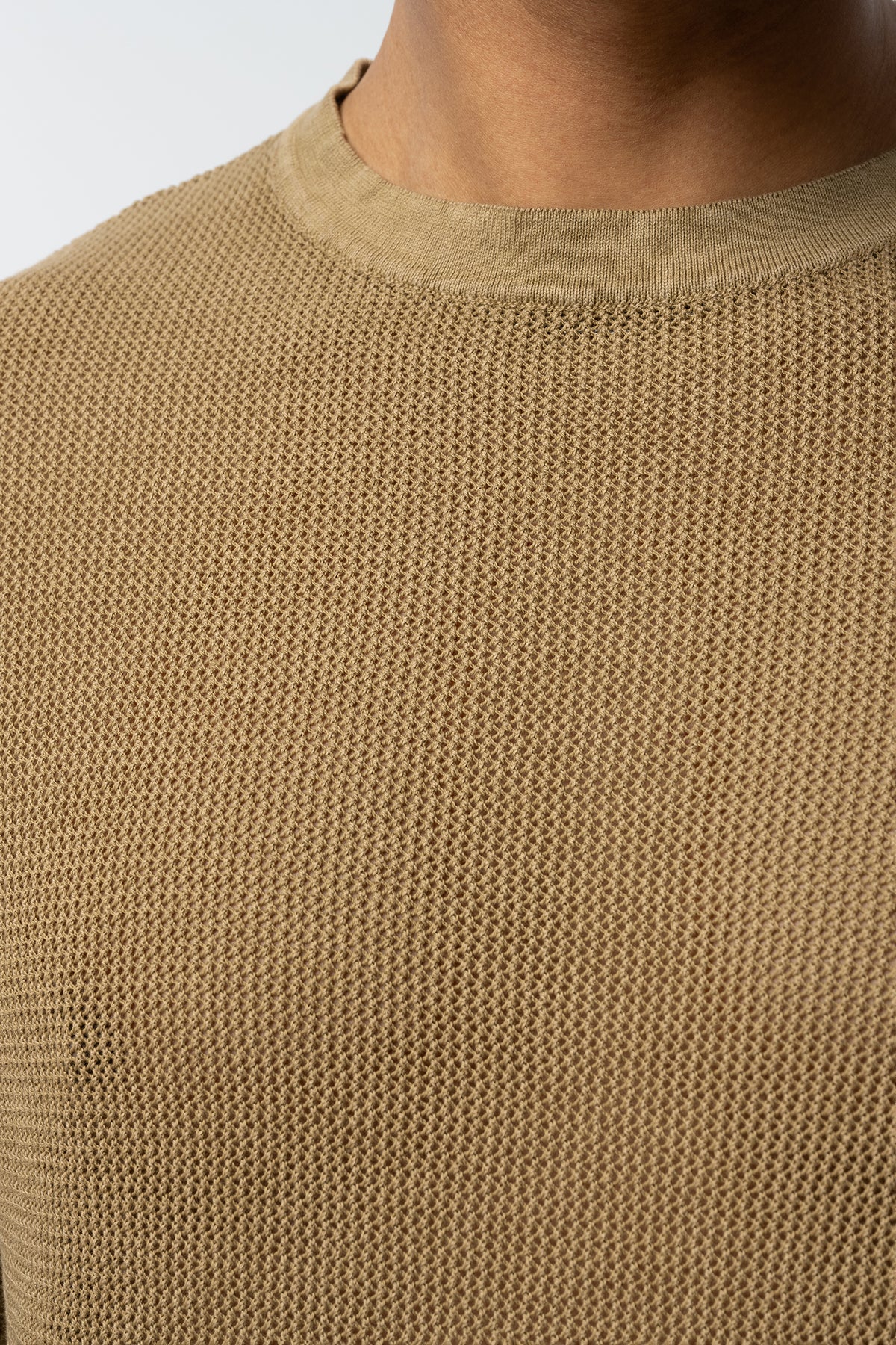 Textured Knit Short Tee – Blue, Grey, Beige & Black