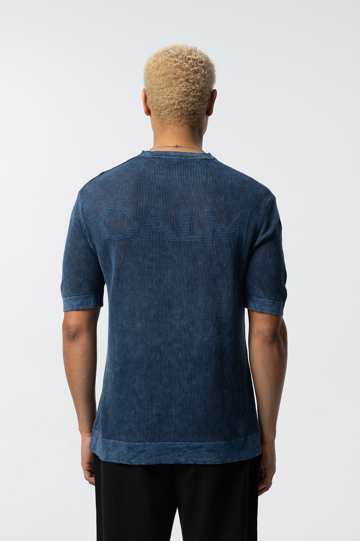 Textured Knit Short Tee – Blue, Grey, Beige & Black