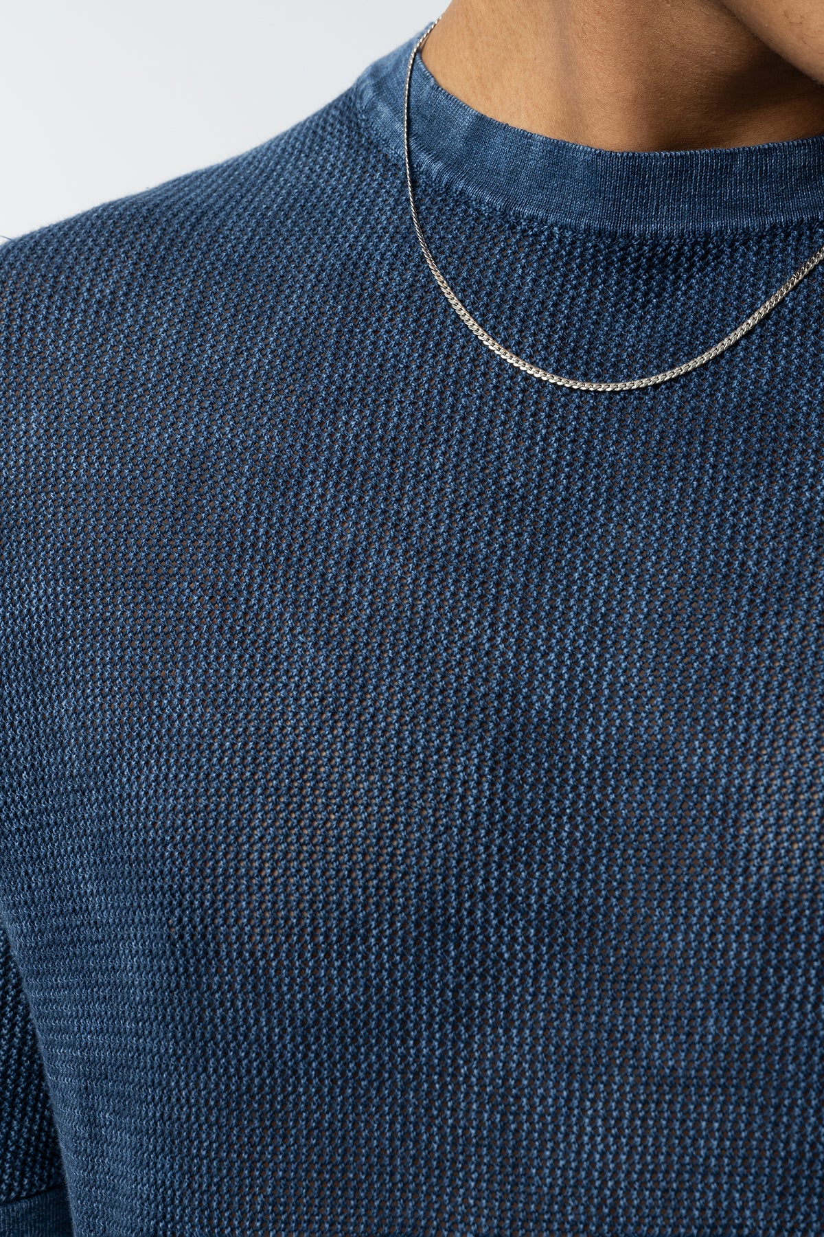 Textured Knit Short Tee – Blue, Grey, Beige & Black