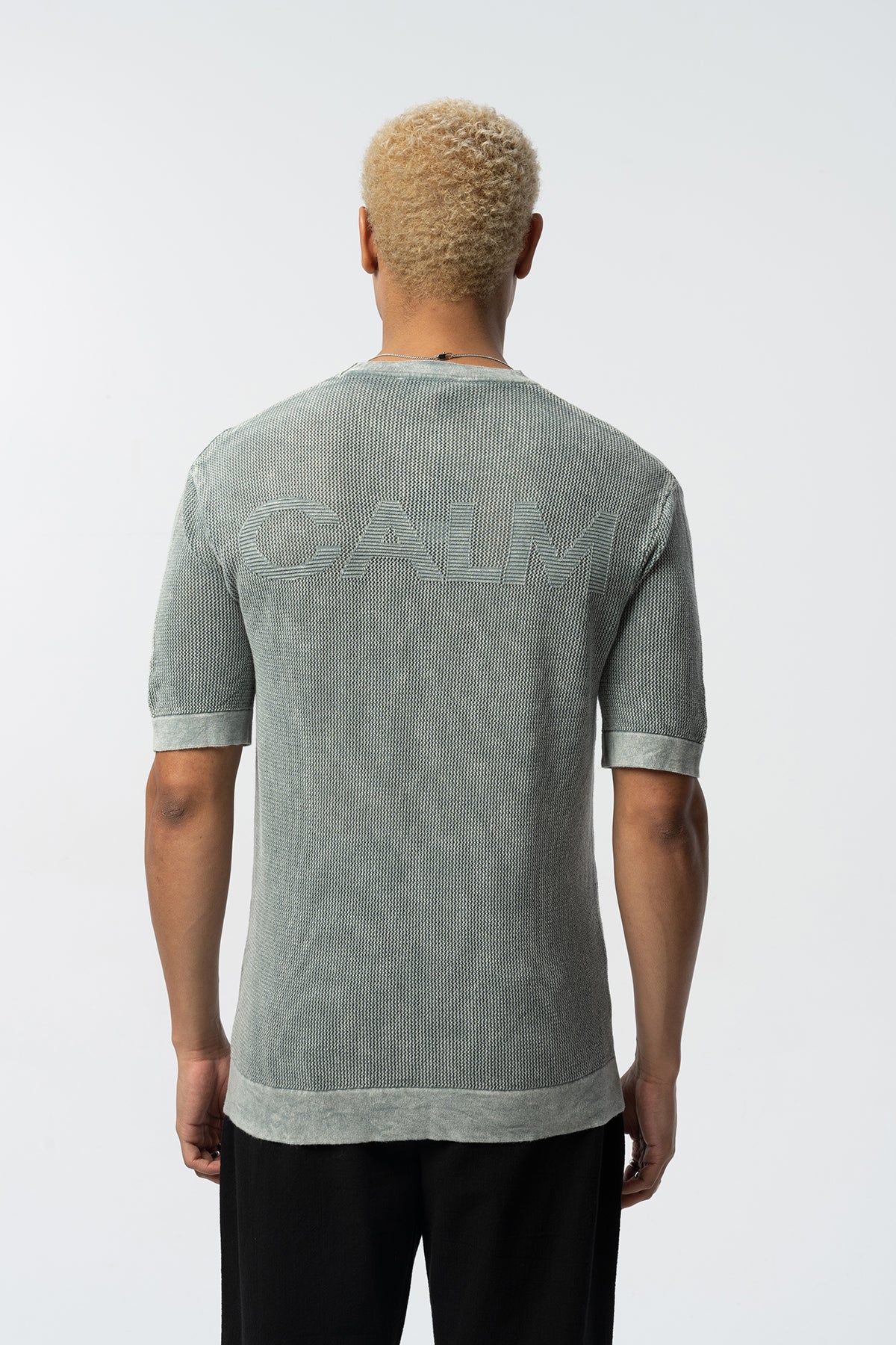 Textured Knit Short Tee – Blue, Grey, Beige & Black