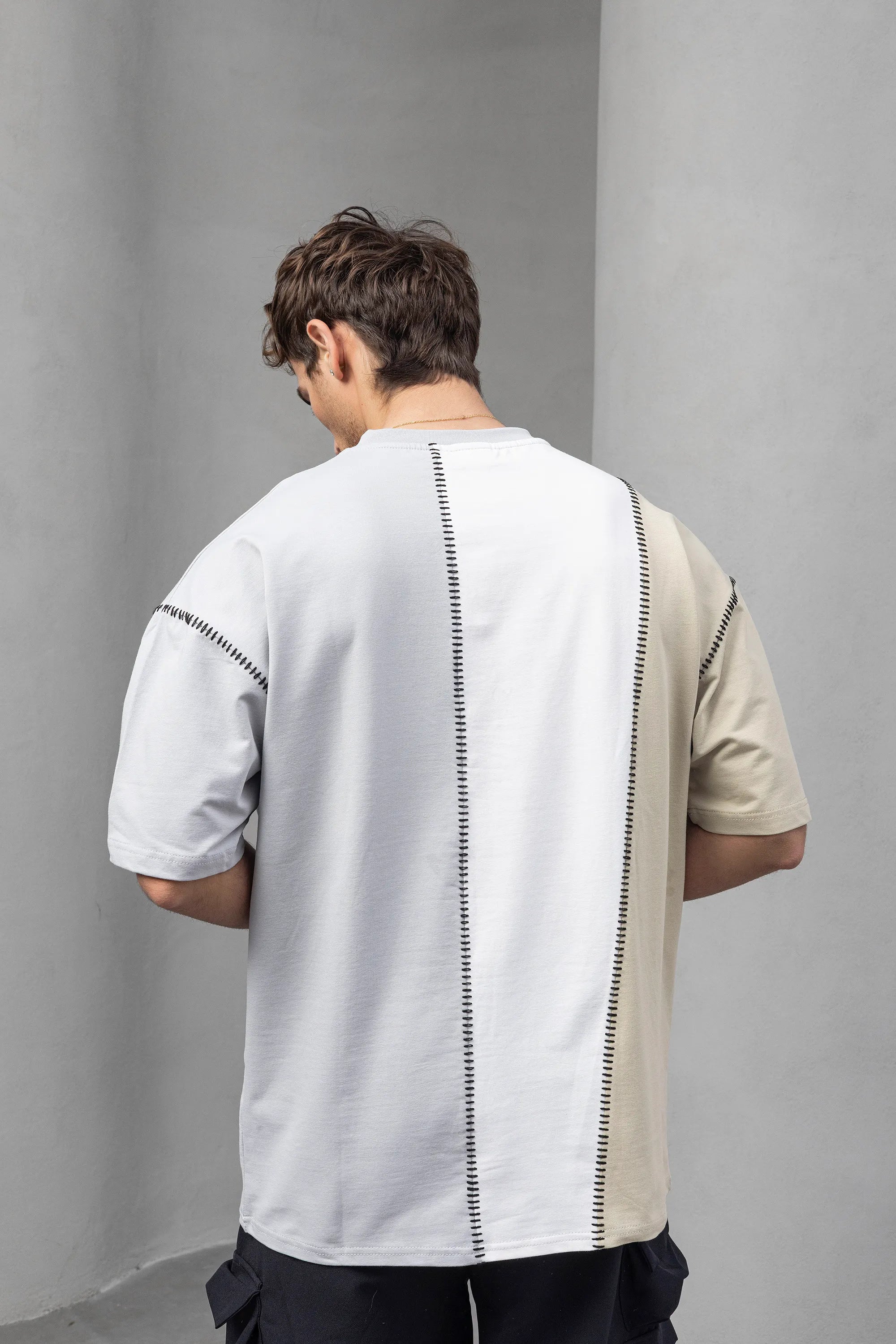 Color-Block Graphic Tee with Contrast Stitching