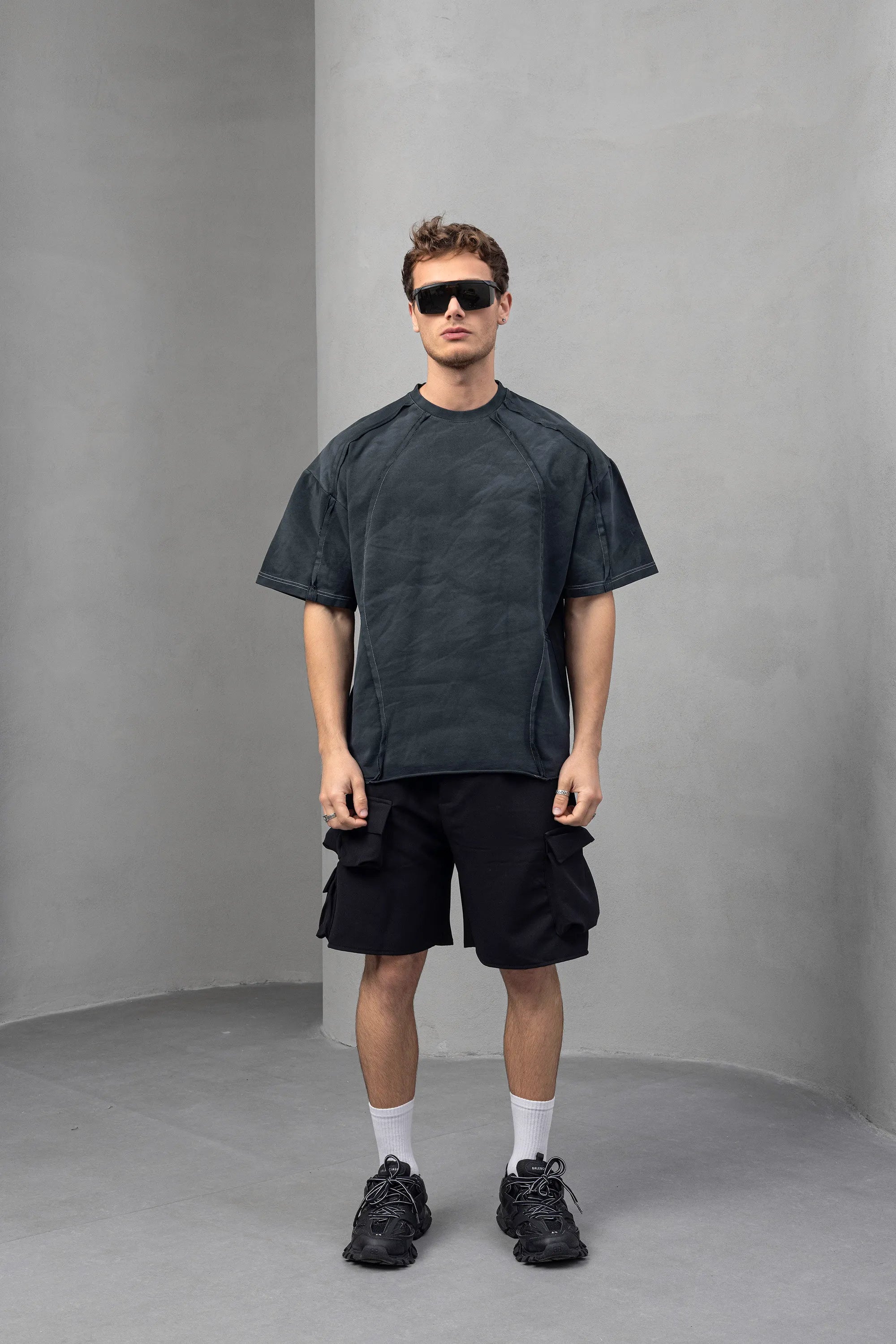 Dark Graphic Tee with Unique Stitch Detailing