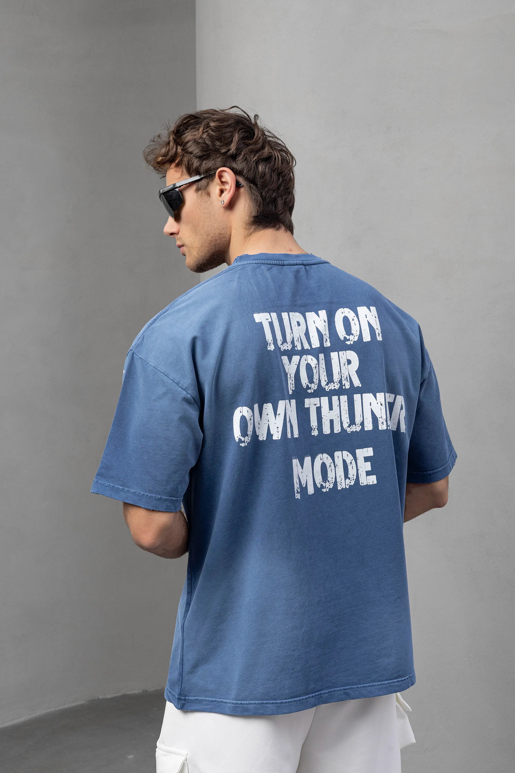Blue Graphic Tee with Bold ‘TURN ON’ Print