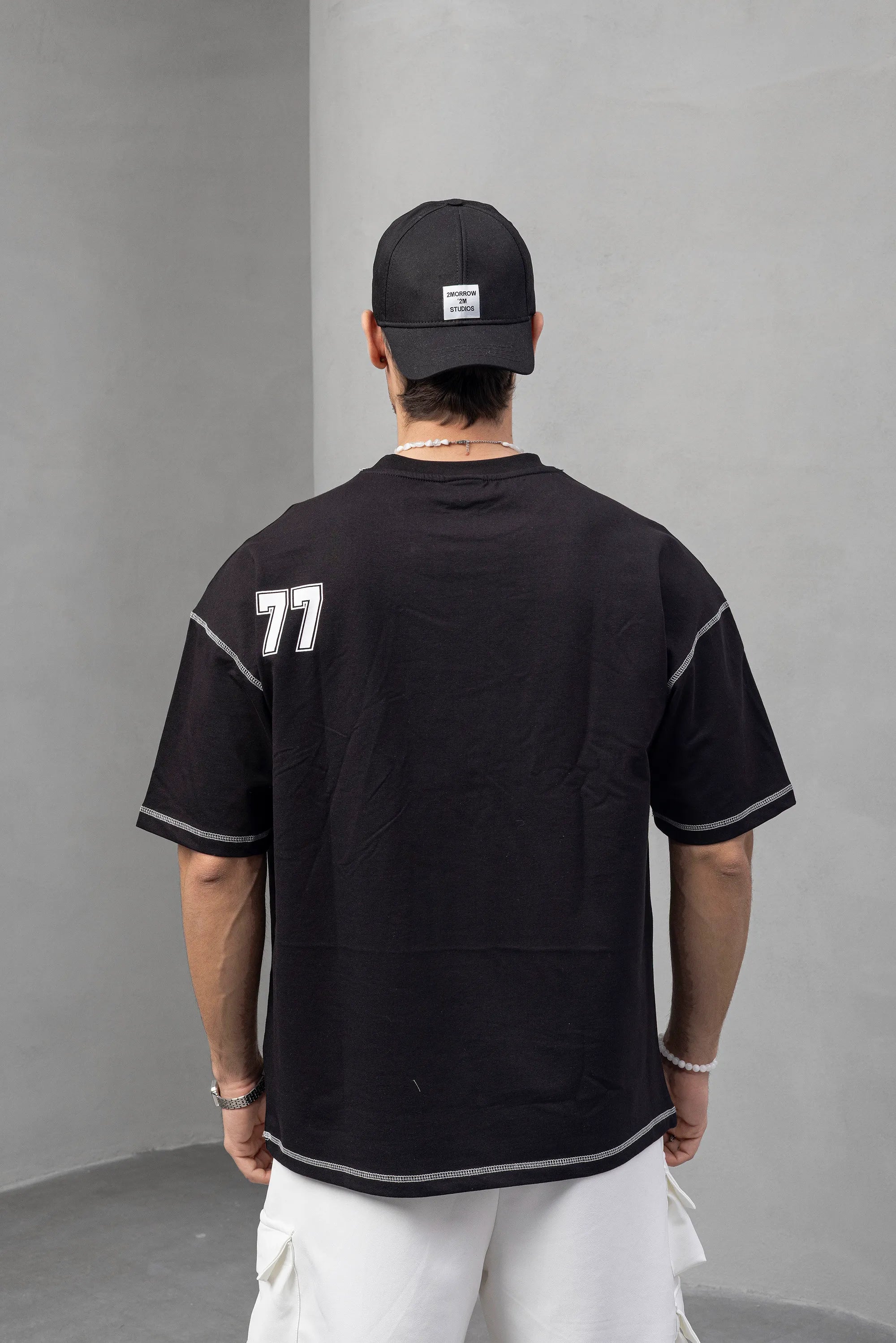 LIMITLESS 77 Graphic Black T-Shirt with Patches