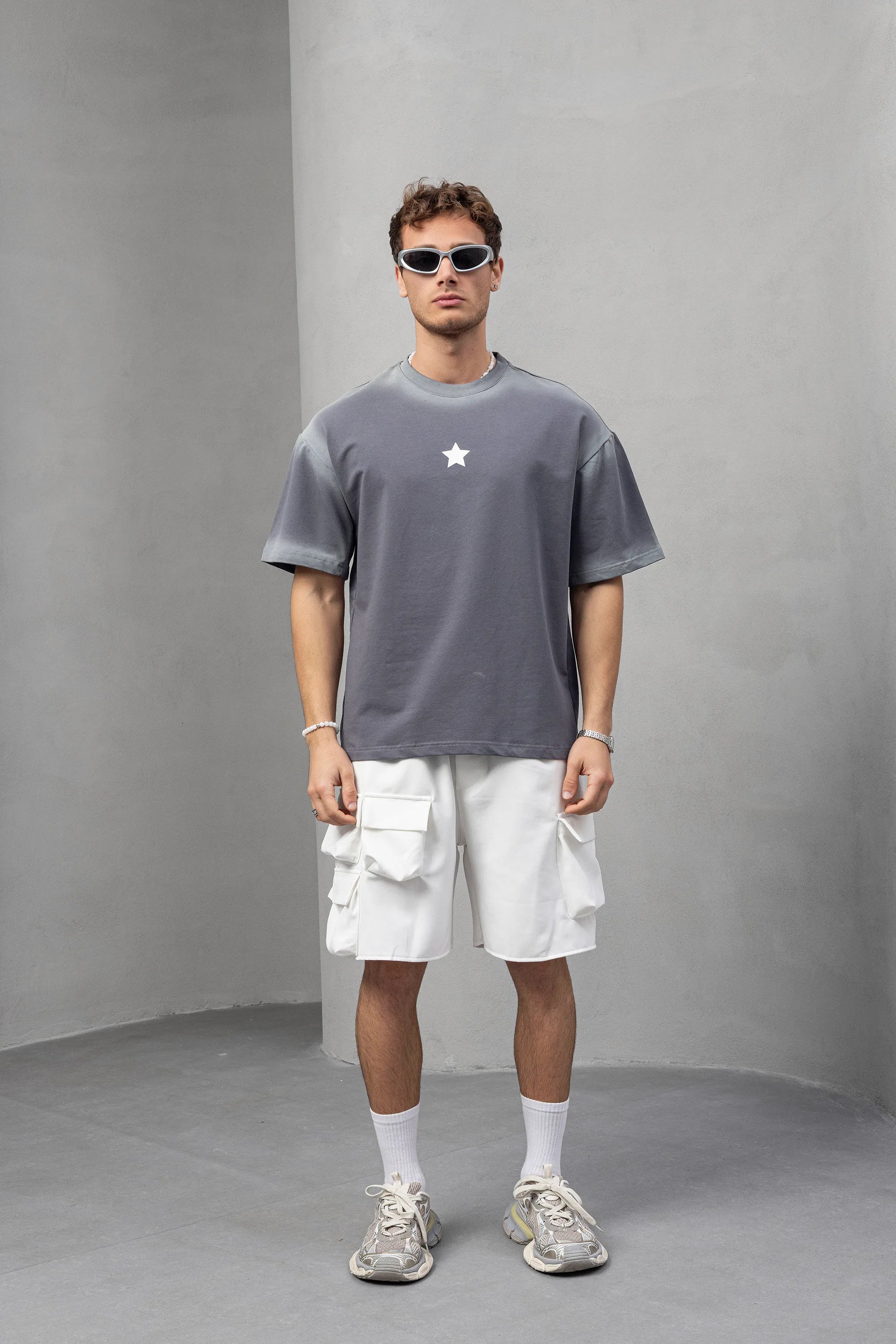 Freedom Star Graphic T-Shirt - Grey Casual Oversized Tee