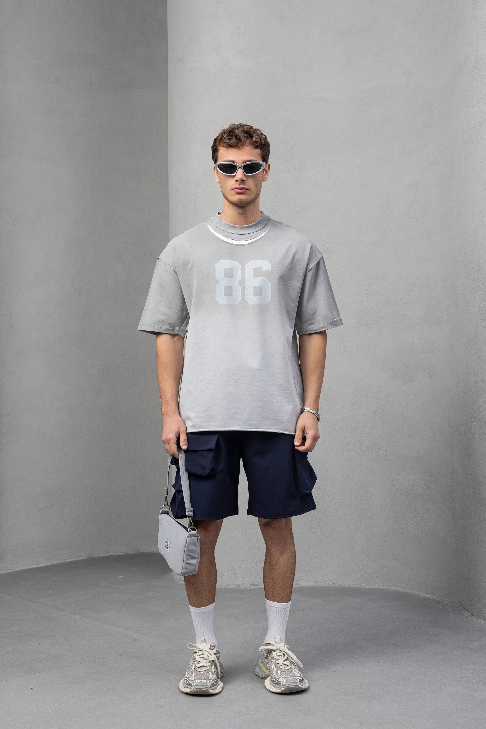 Number 86 Graphic T-Shirt - Grey Casual Oversized Tee