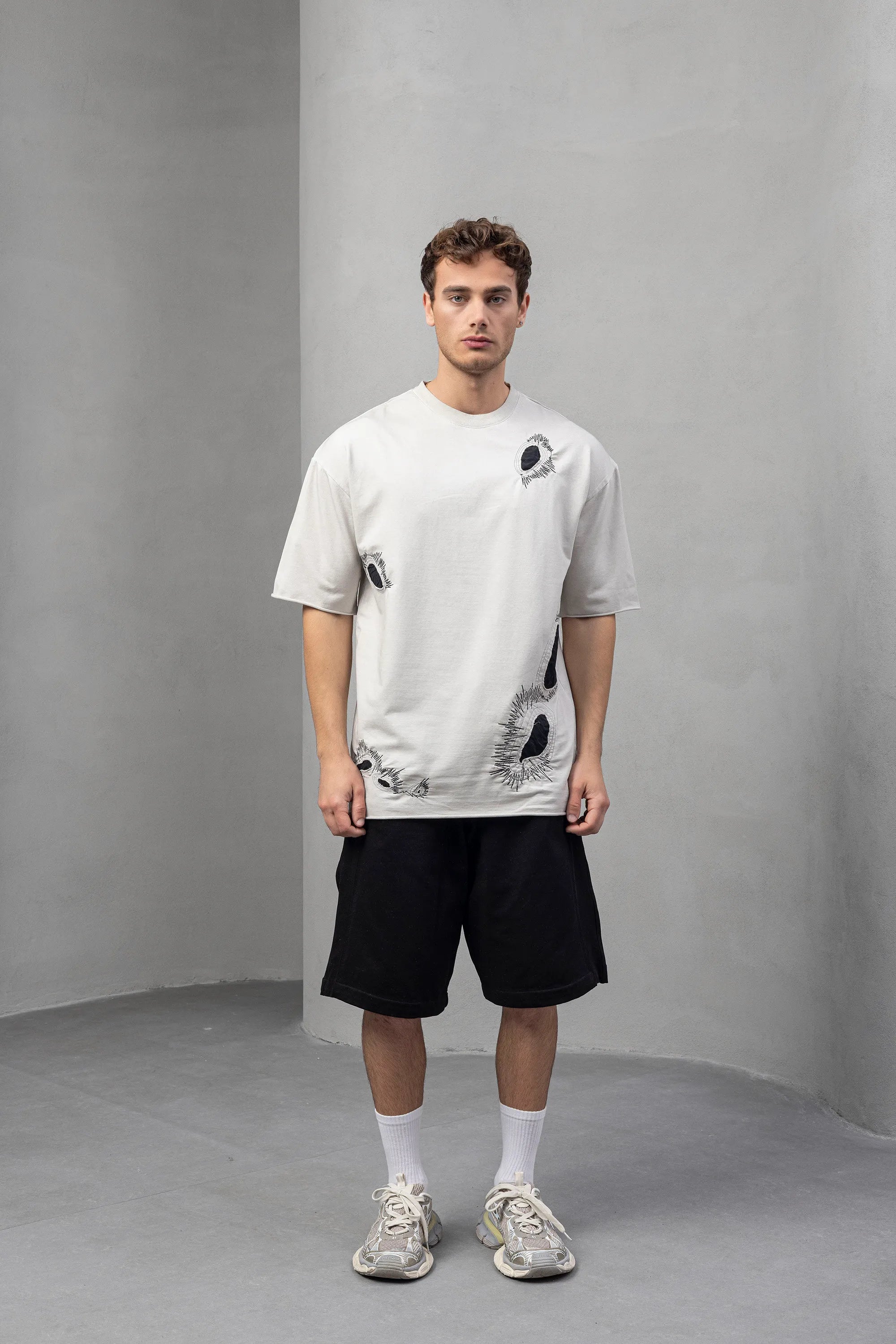 Graphic Distressed T-Shirt - White with Unique Print