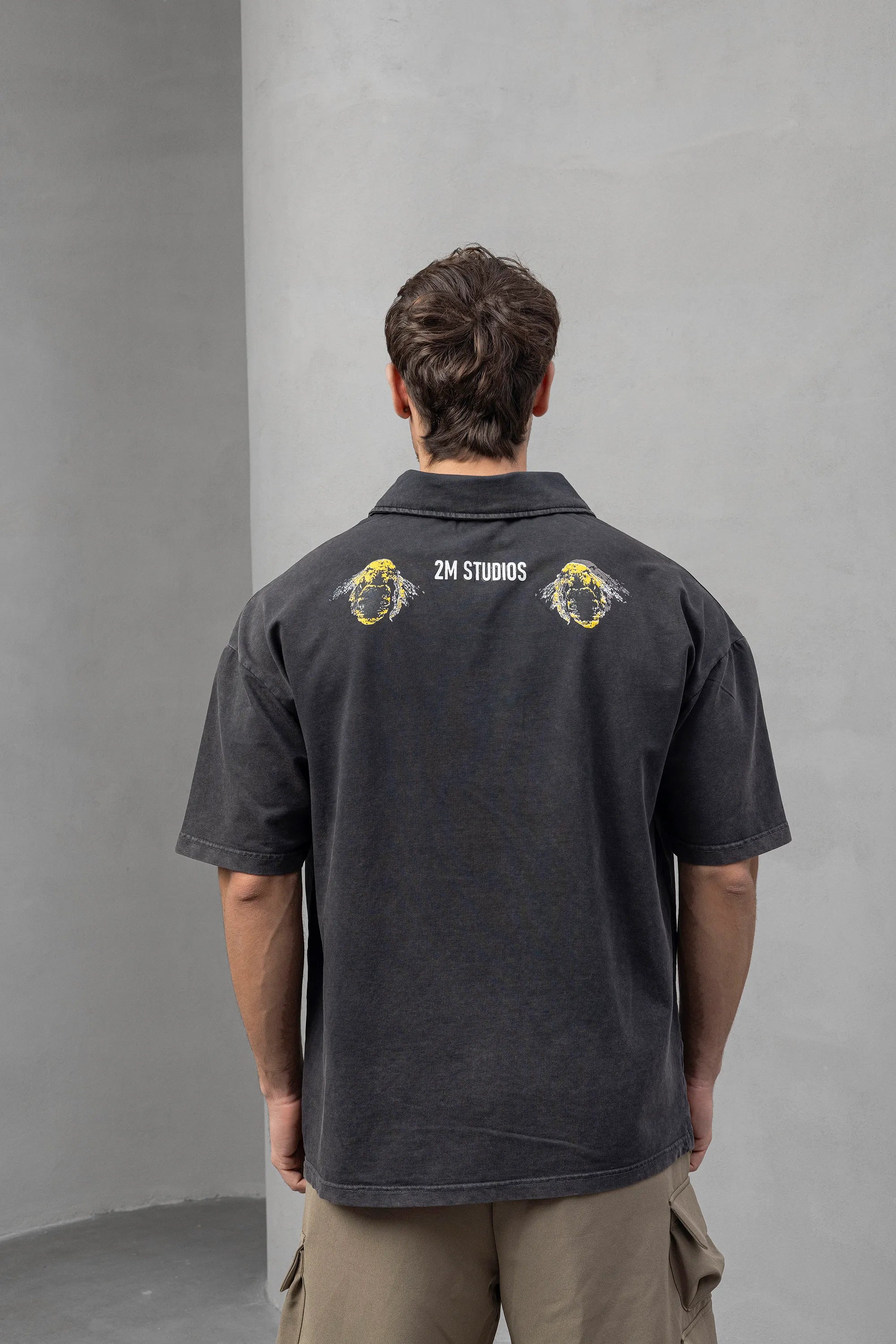 Graphic Freedom Polo T-Shirt - Black with Print Design