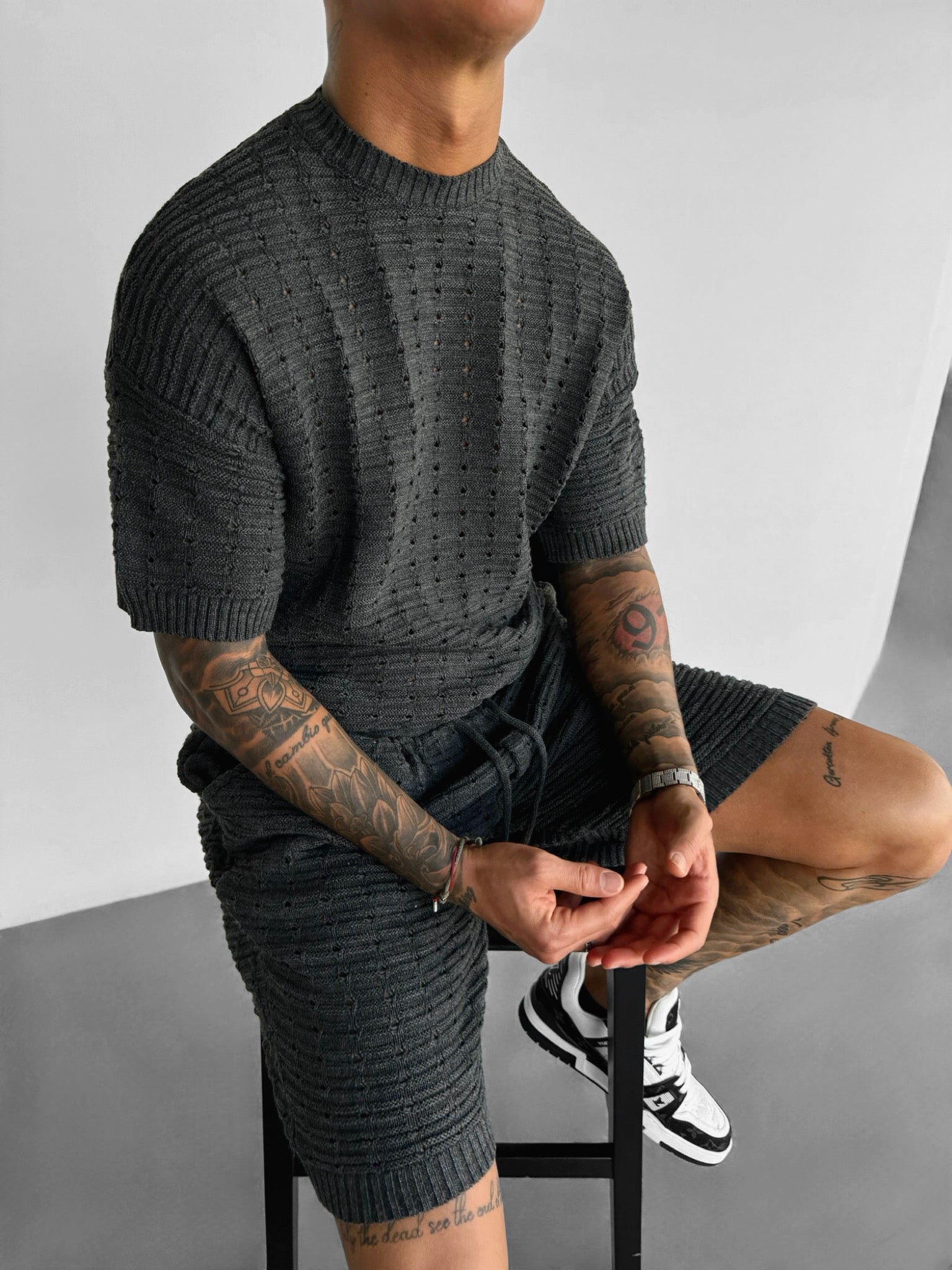 Oversize Holey Knit T-shirt - Anthracite