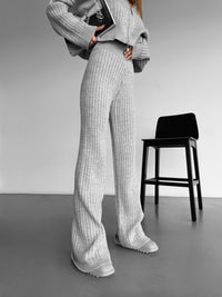 Wide Leg Knit Trousers - Grey