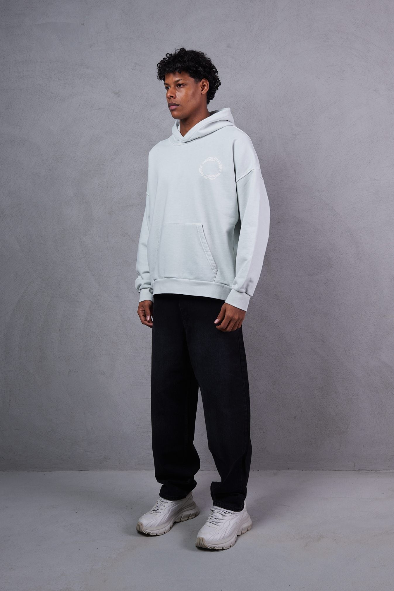Bershka Tonal Print Tech Zip-Through Hoodie – Grey