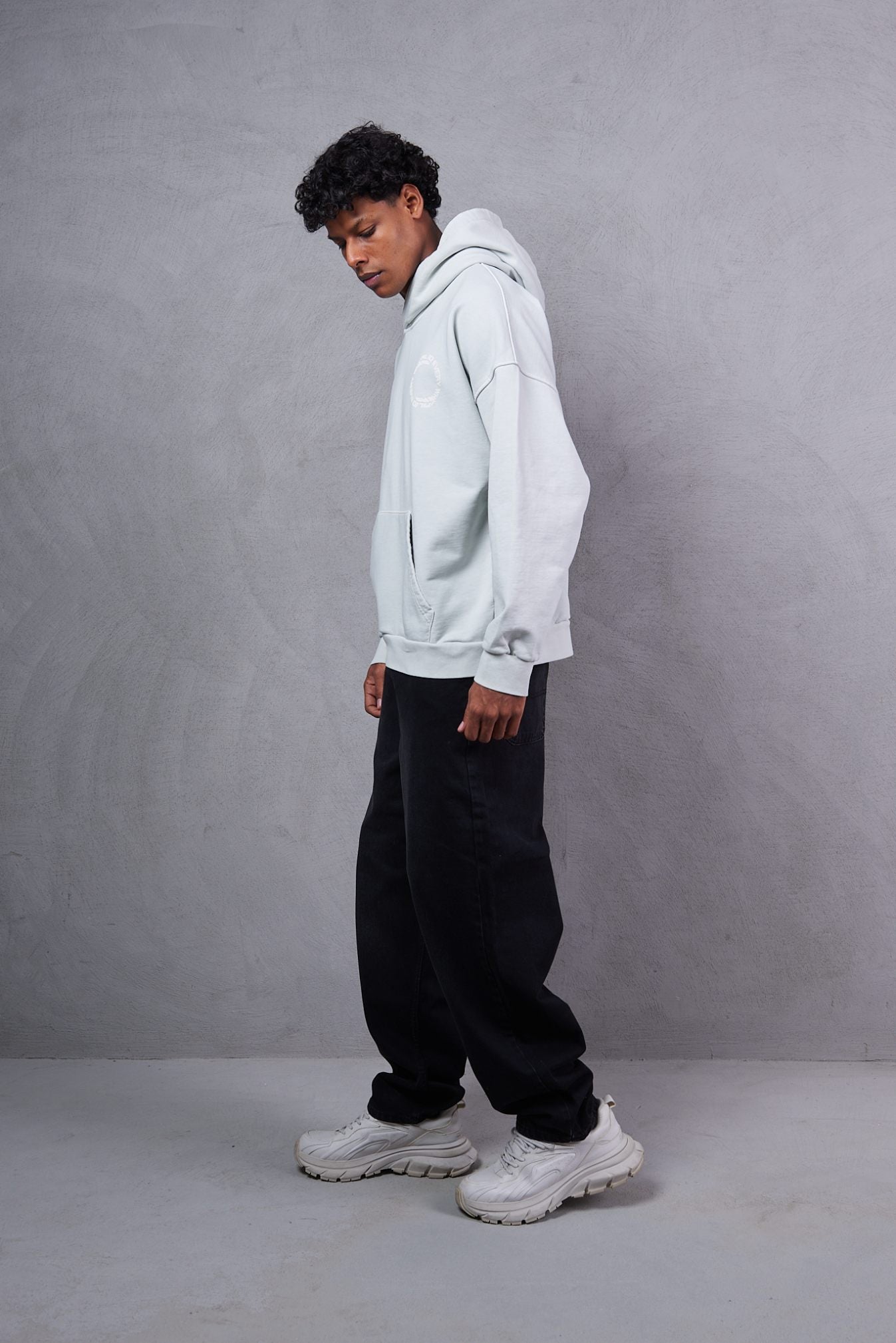 Bershka Tonal Print Tech Zip-Through Hoodie – Grey