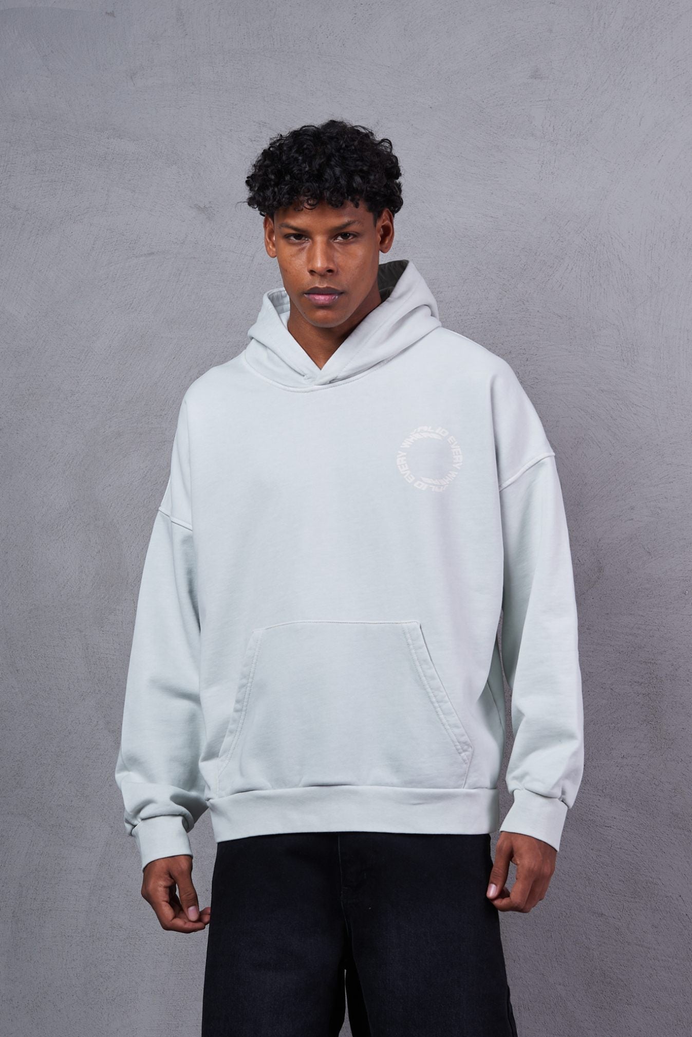 Bershka Tonal Print Tech Zip-Through Hoodie – Grey