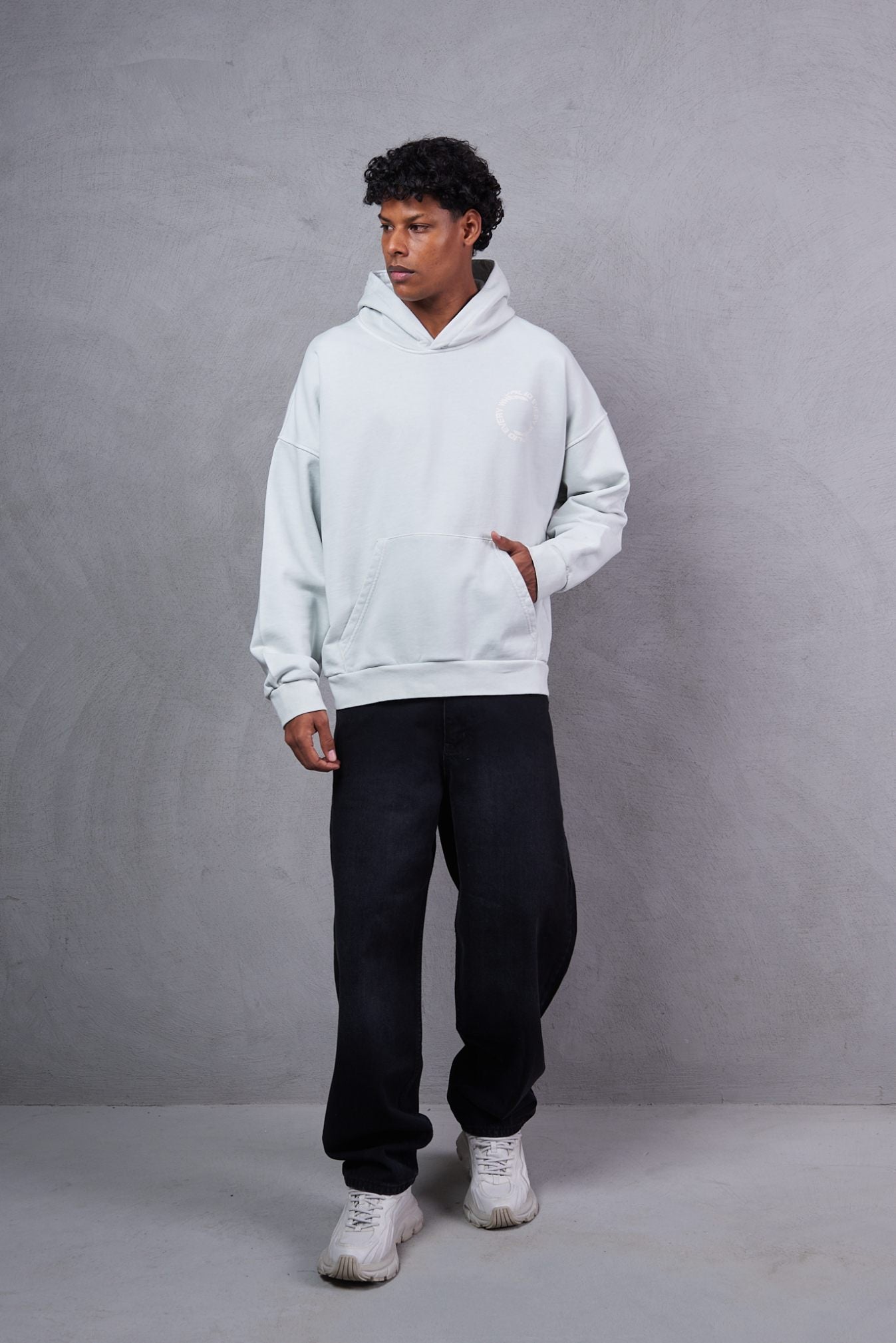 Bershka Tonal Print Tech Zip-Through Hoodie – Grey