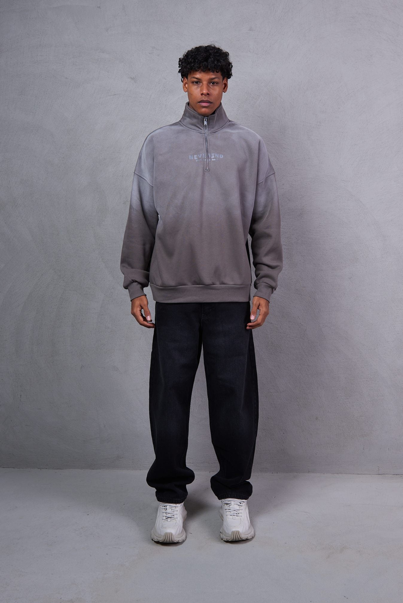 Alexander Wang Oversized Half-Zip Sweatshirt – Washed Asphalt / Black