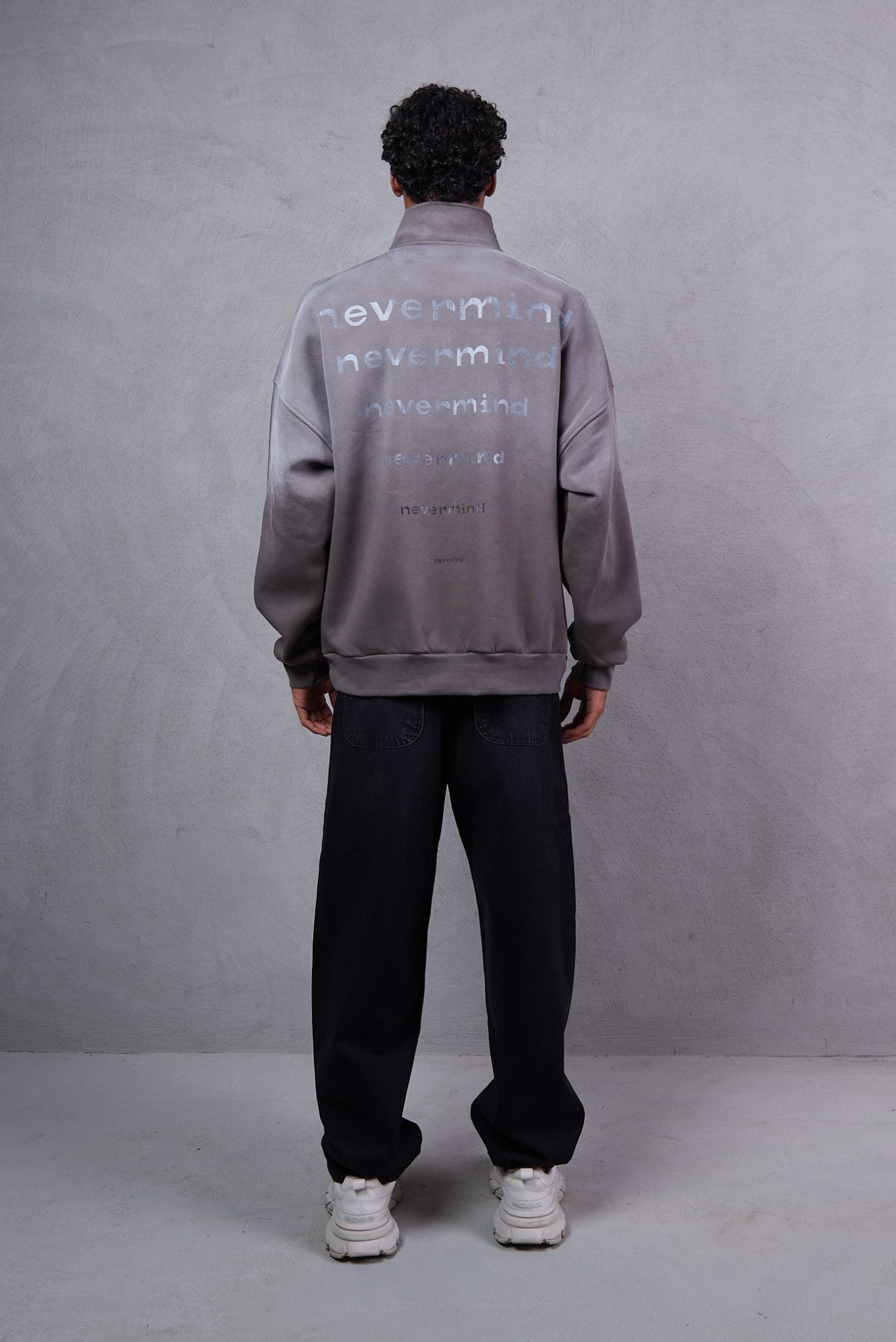 Alexander Wang Oversized Half-Zip Sweatshirt – Washed Asphalt / Black
