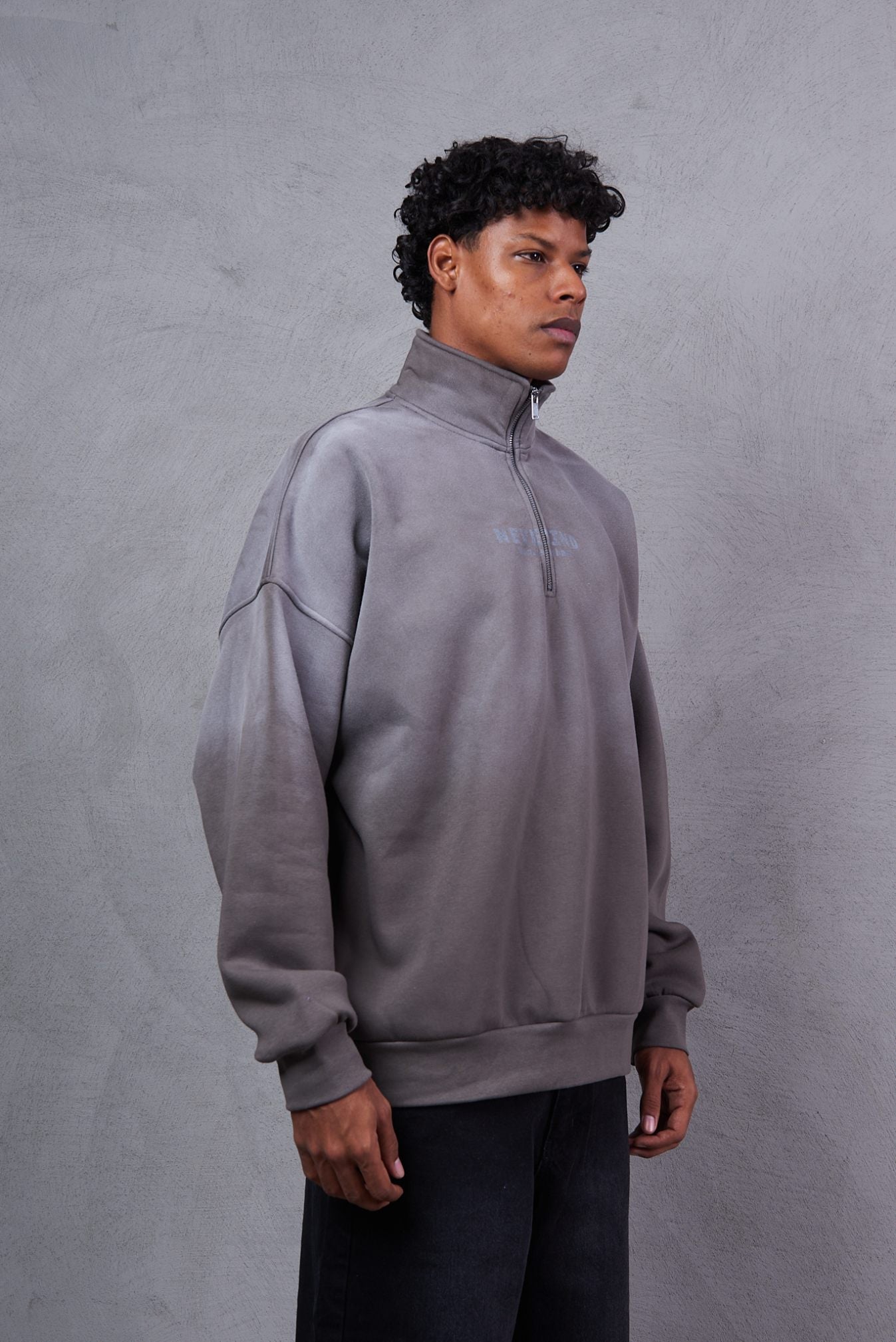 Alexander Wang Oversized Half-Zip Sweatshirt – Washed Asphalt / Black