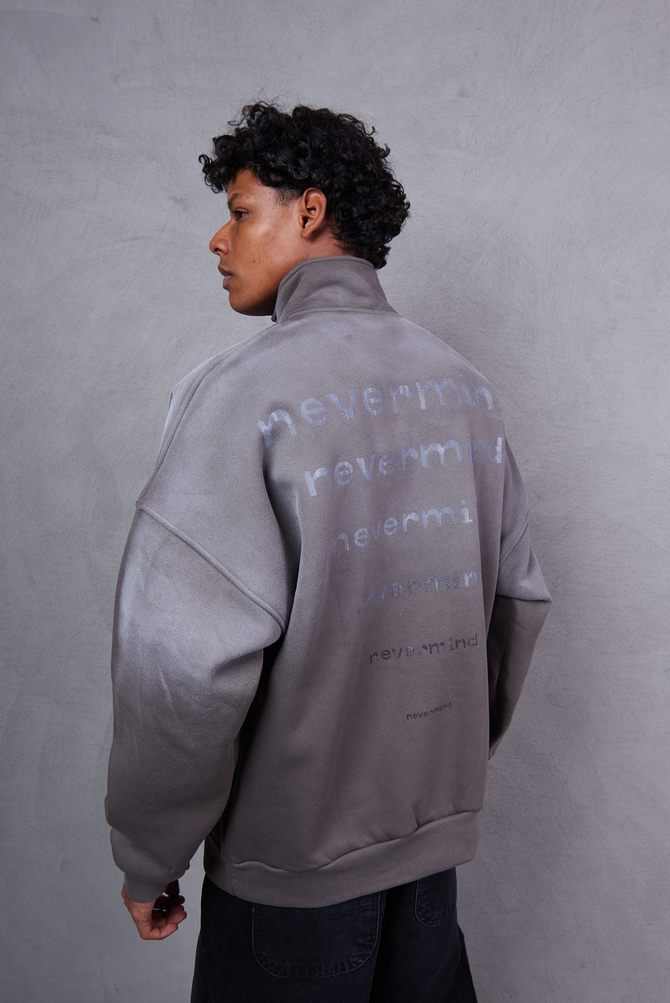Alexander Wang Oversized Half-Zip Sweatshirt – Washed Asphalt / Black