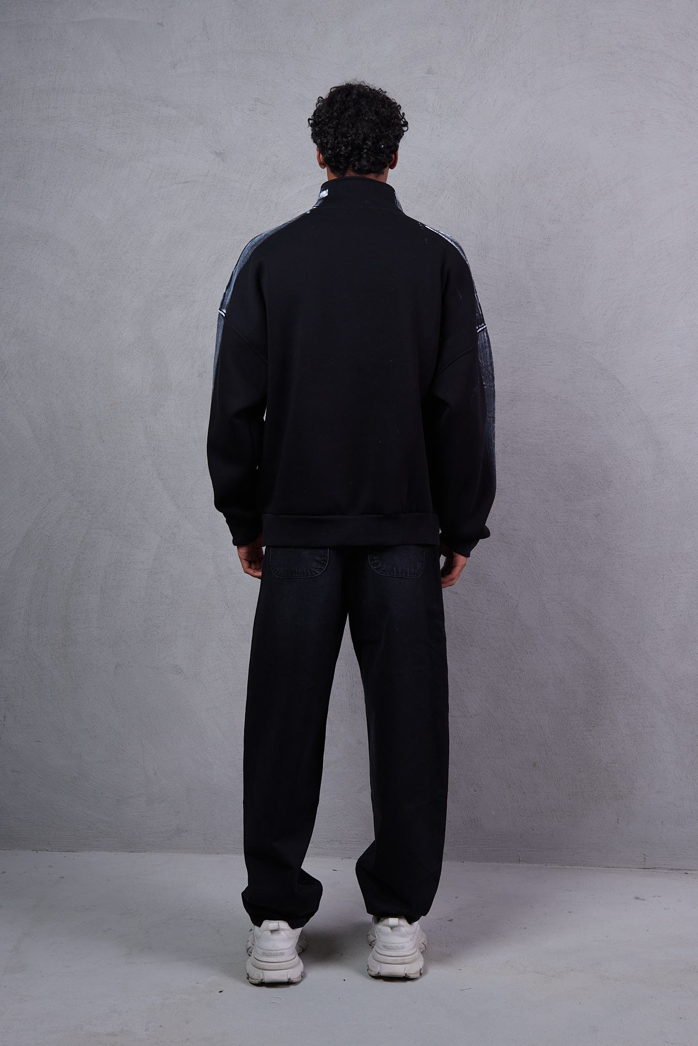 Martin Valen Sleeve-Striped Half-Zip Black Sweatshirt