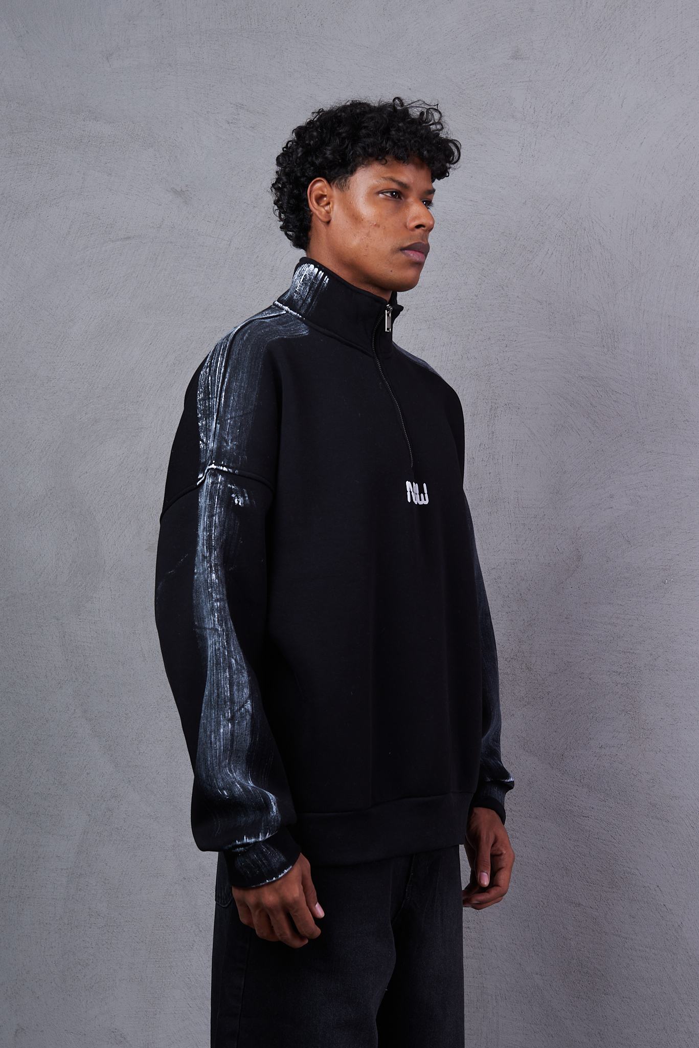 Martin Valen Sleeve-Striped Half-Zip Black Sweatshirt