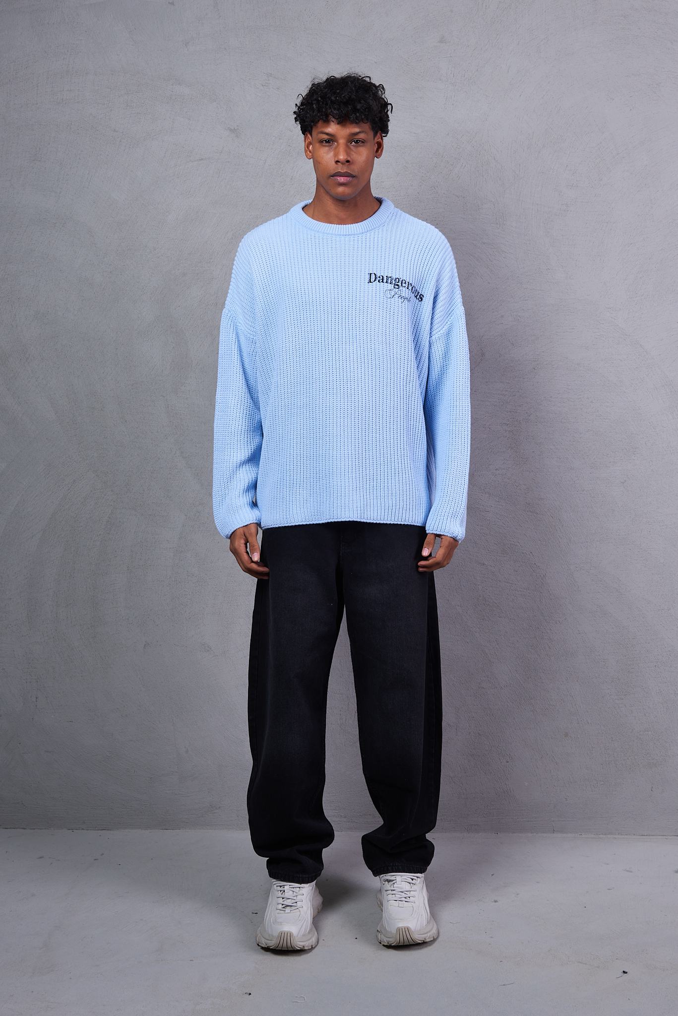 Blue Knitted Cotton Sweater For Boys