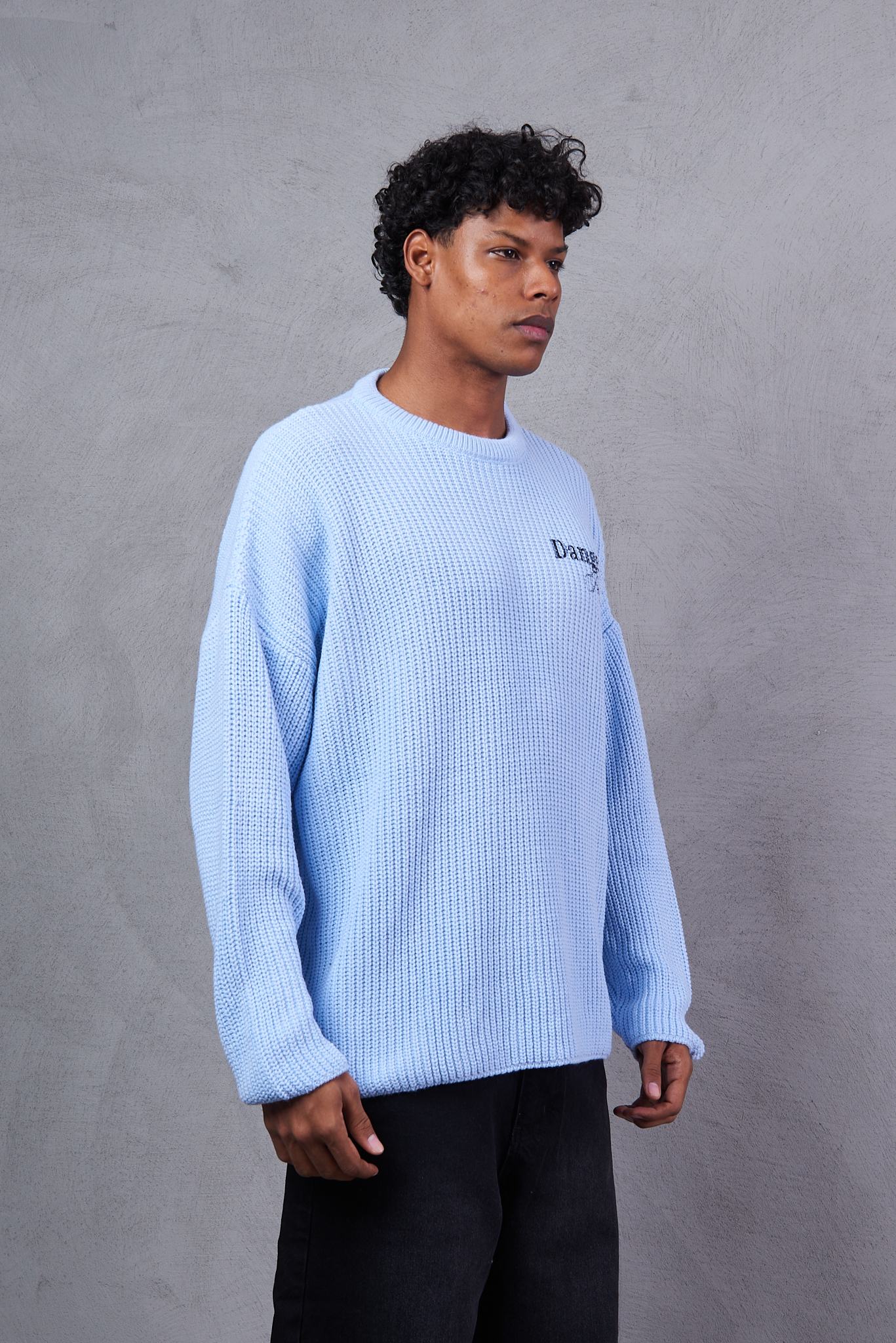 Blue Knitted Cotton Sweater For Boys