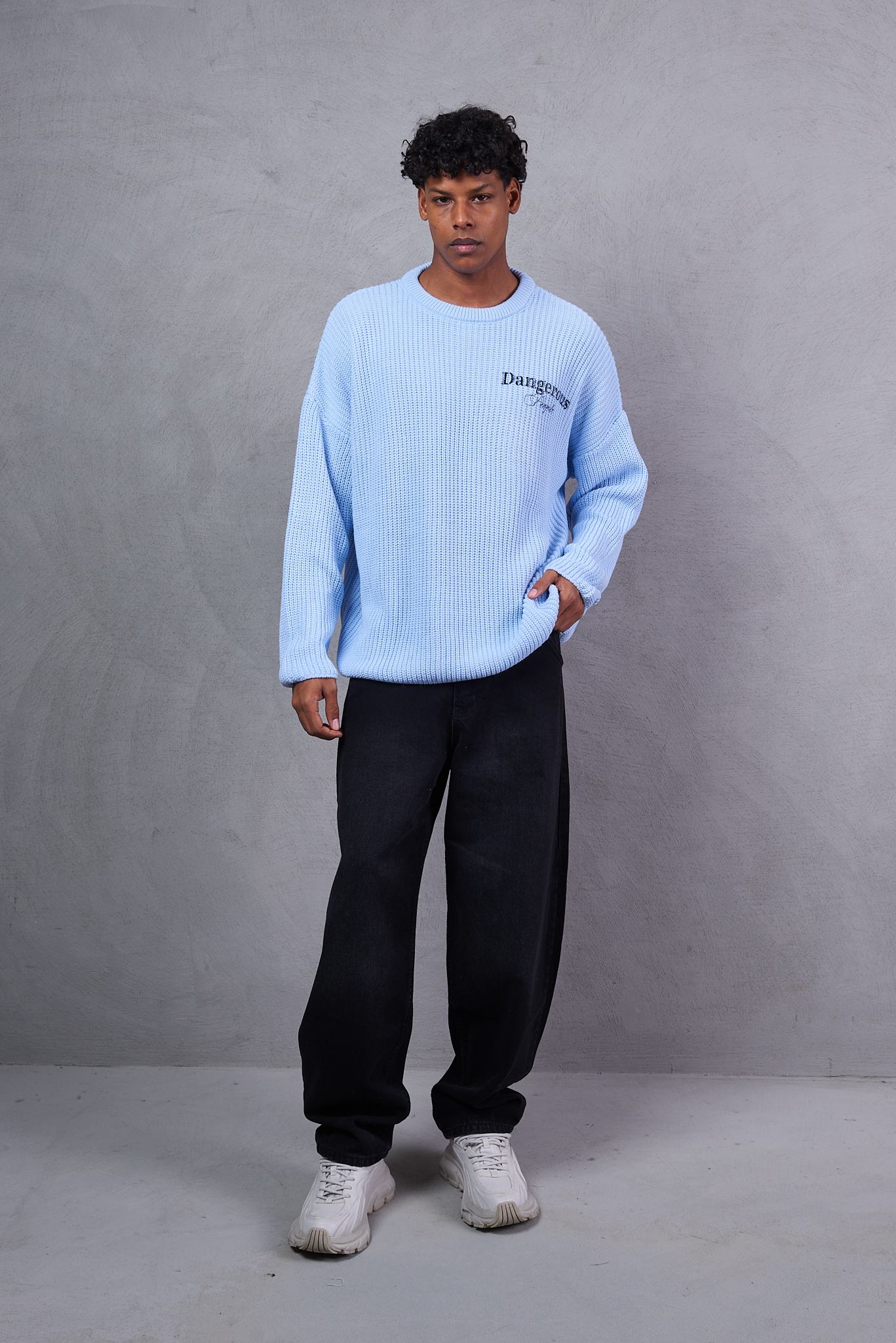 Blue Knitted Cotton Sweater For Boys