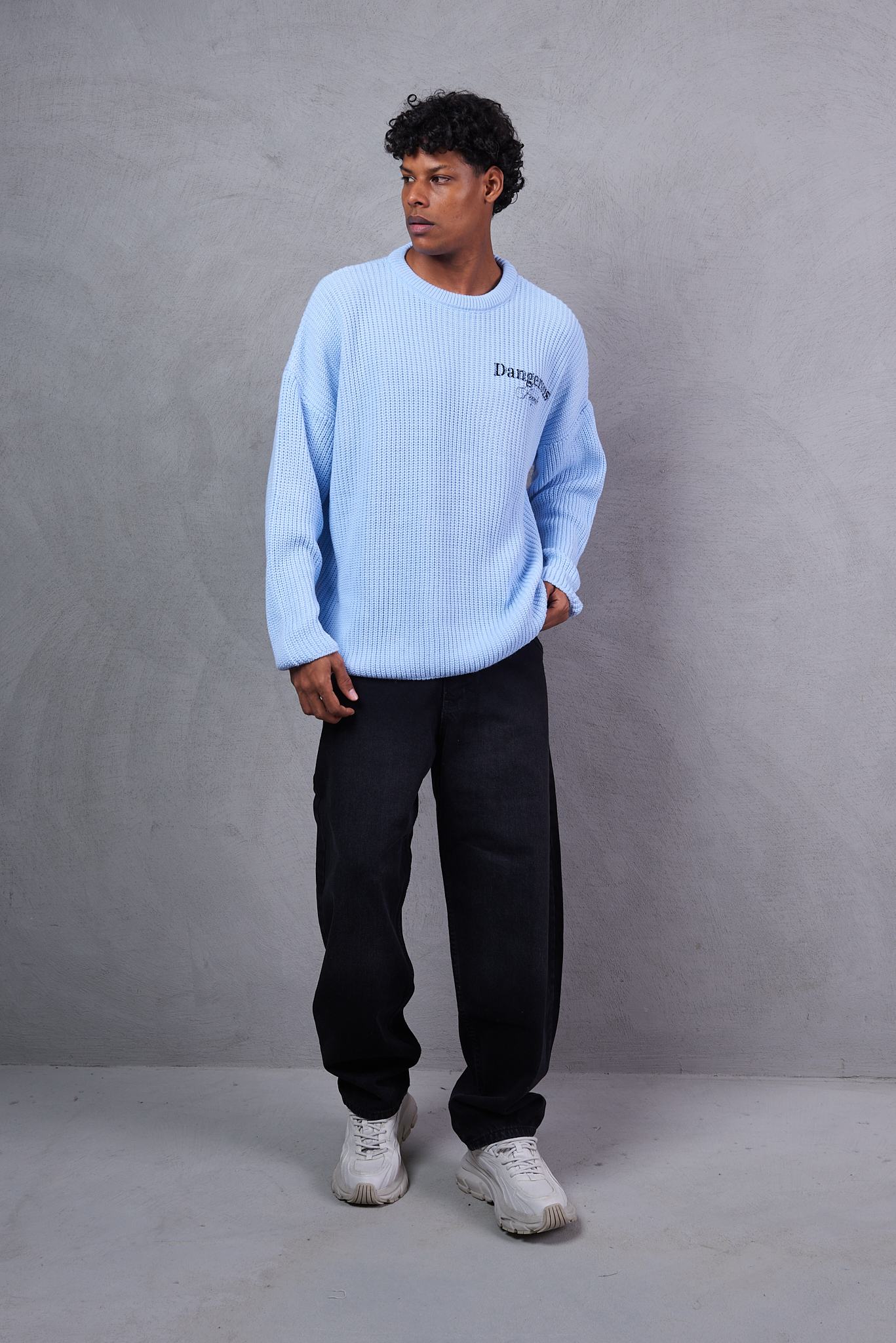 Blue Knitted Cotton Sweater For Boys