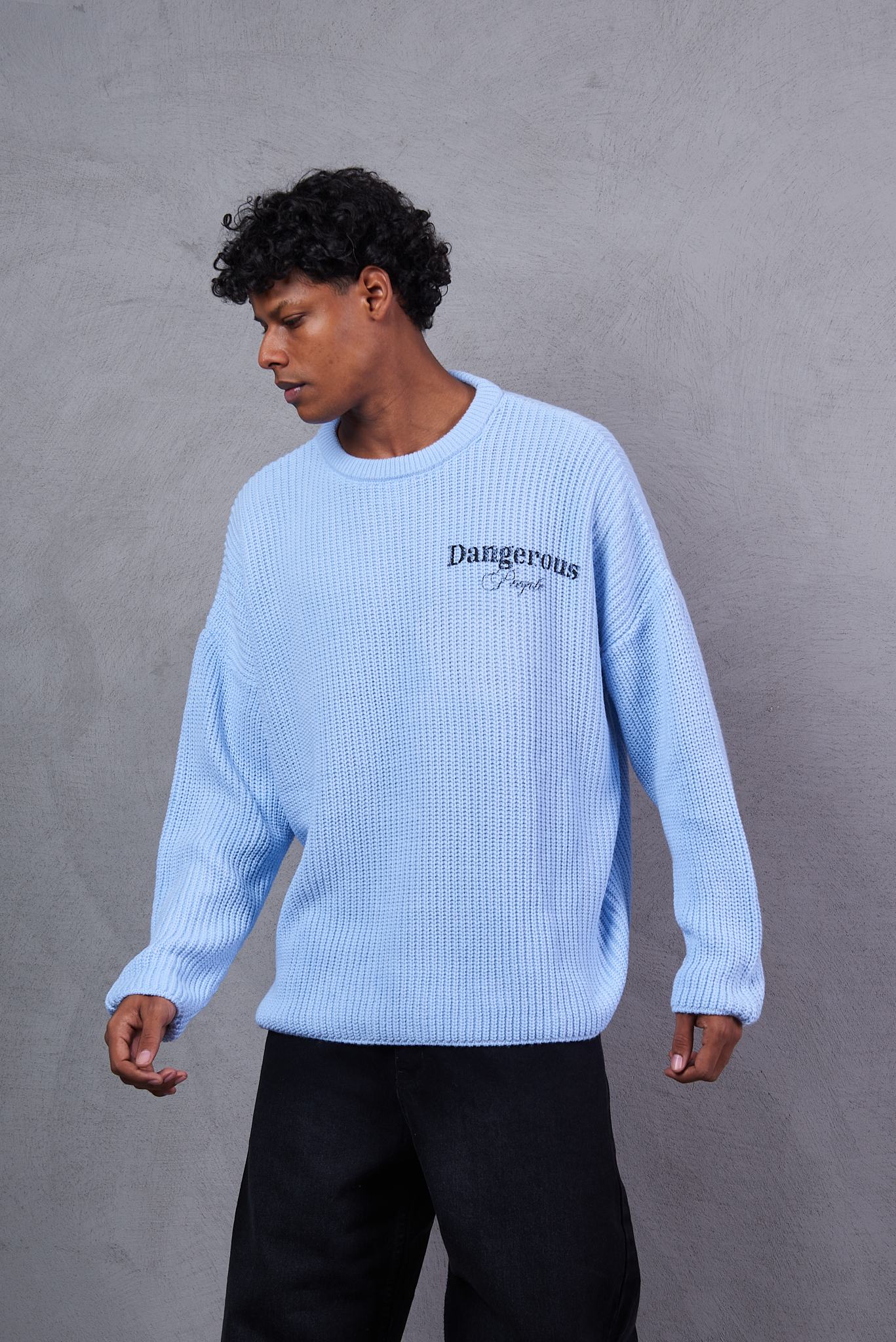 Blue Knitted Cotton Sweater For Boys