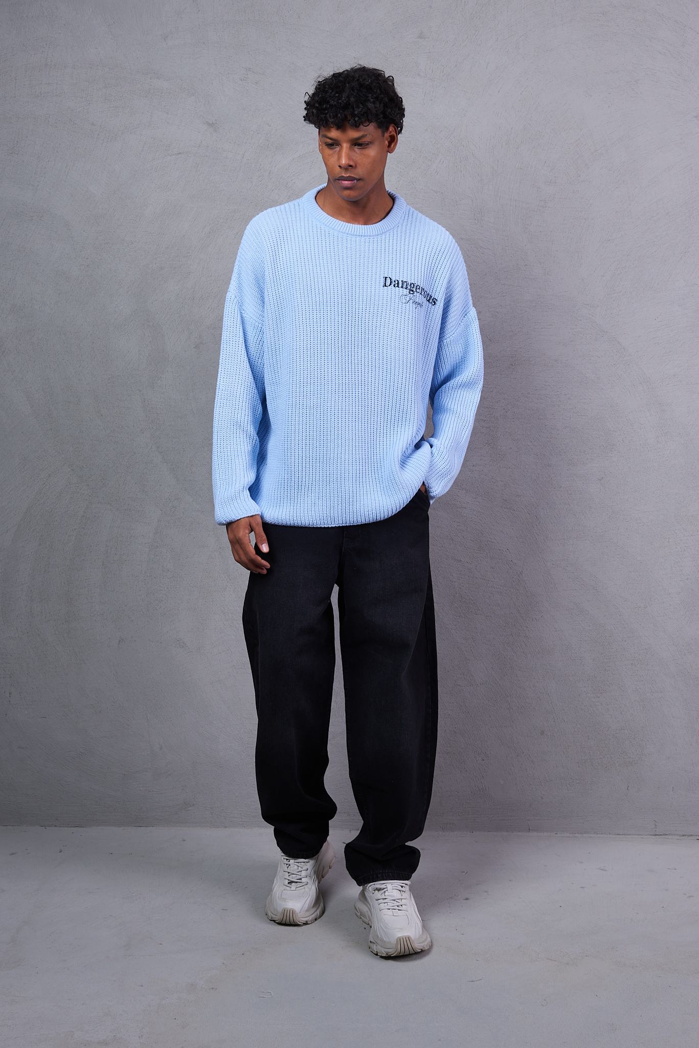 Blue Knitted Cotton Sweater For Boys