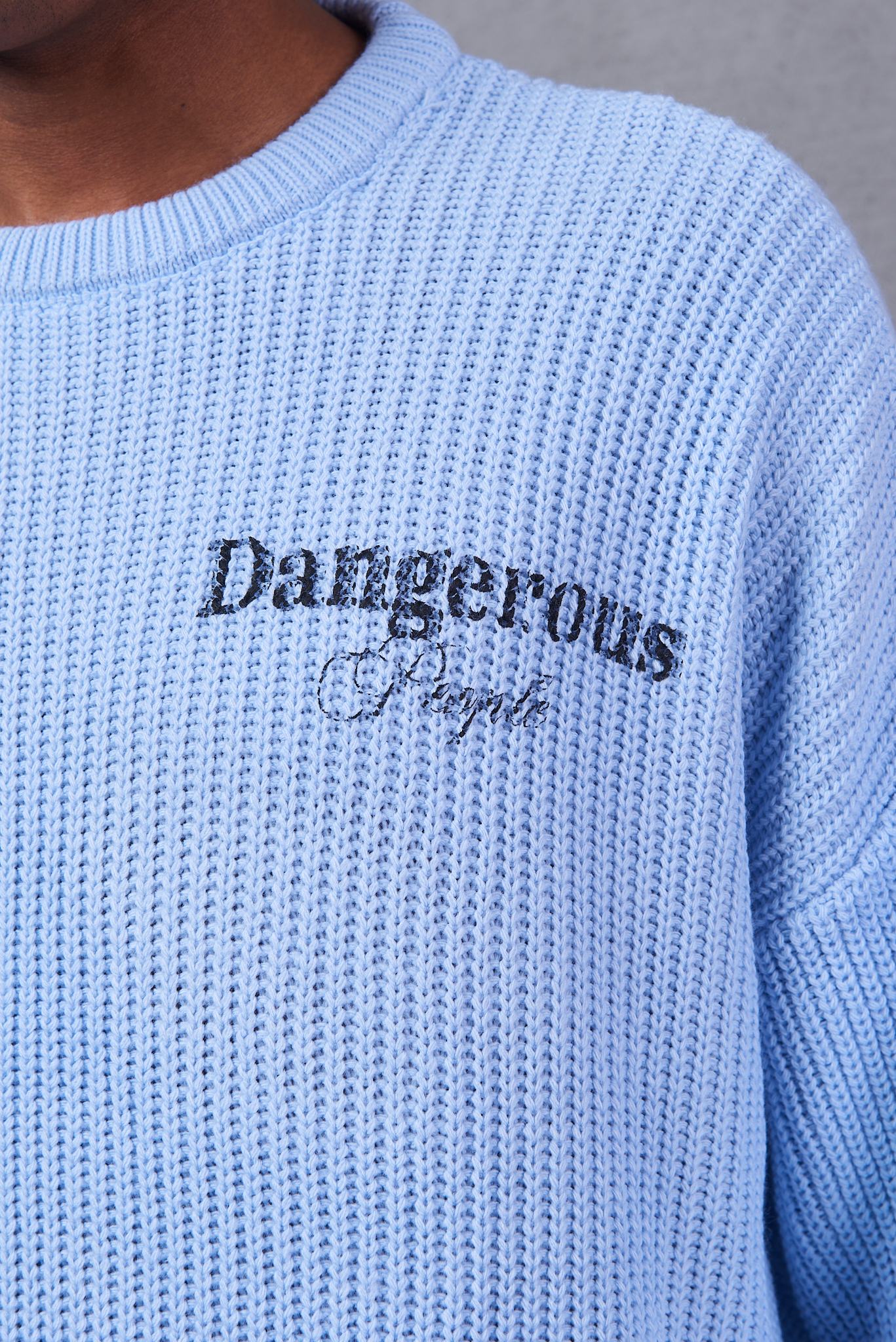 Blue Knitted Cotton Sweater For Boys
