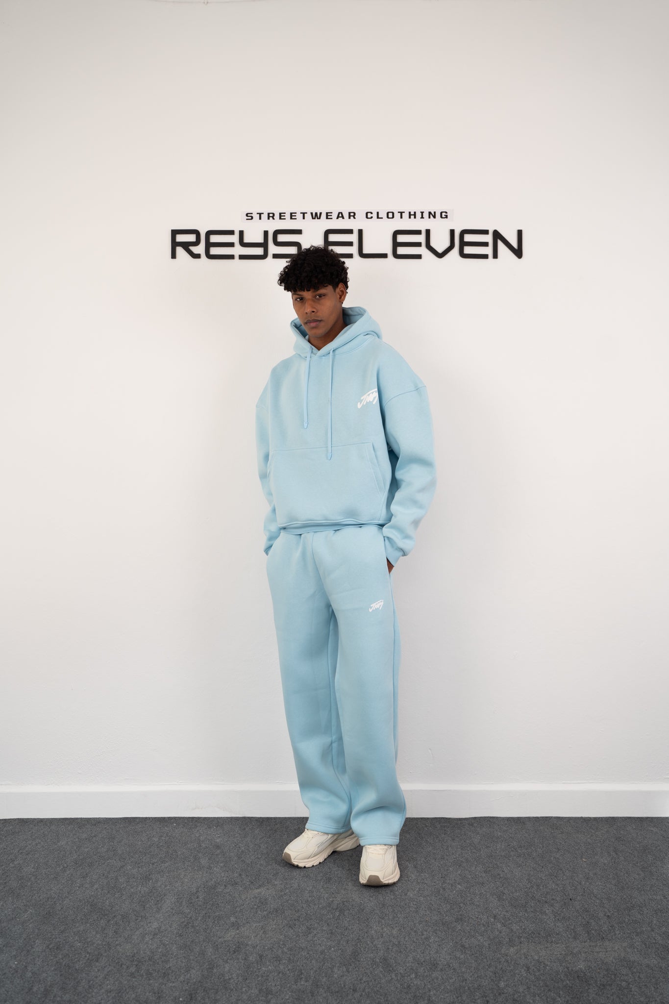 Oversized Embroidered Hoodie Light Blue